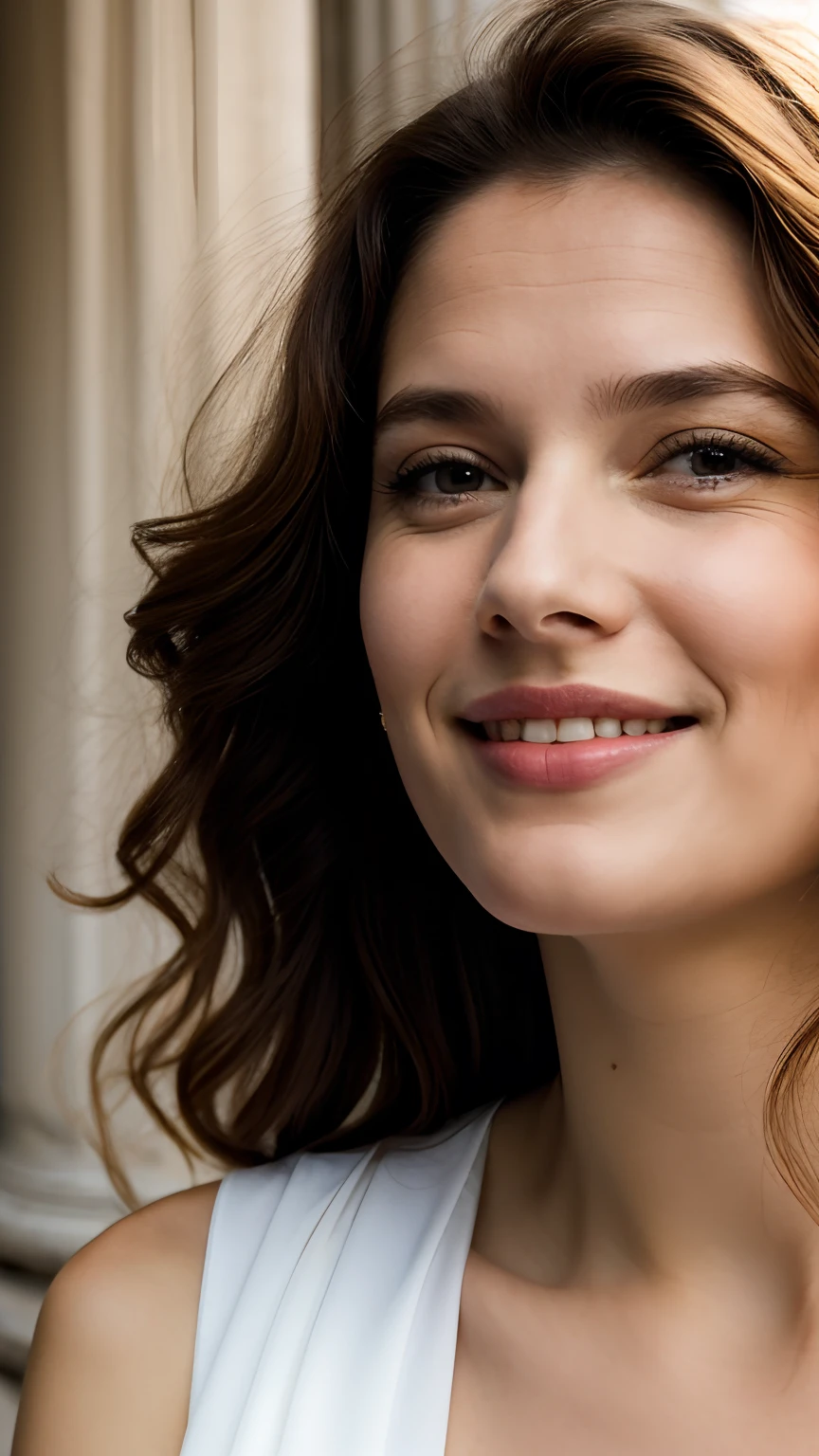 (une-1 personne:1.2), Belle dame latine, Rousseur, Grand sourire, dark makeup, hyperdetailed photography, Soft Light, head and shoulders portrait, couvrir