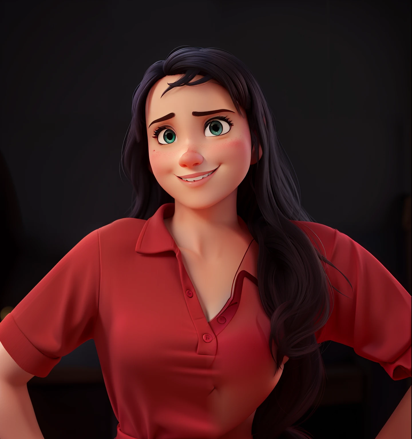 mulher jovem de olhos pretos no estilo disney pixar. Alta qualidade, melhor qualidade