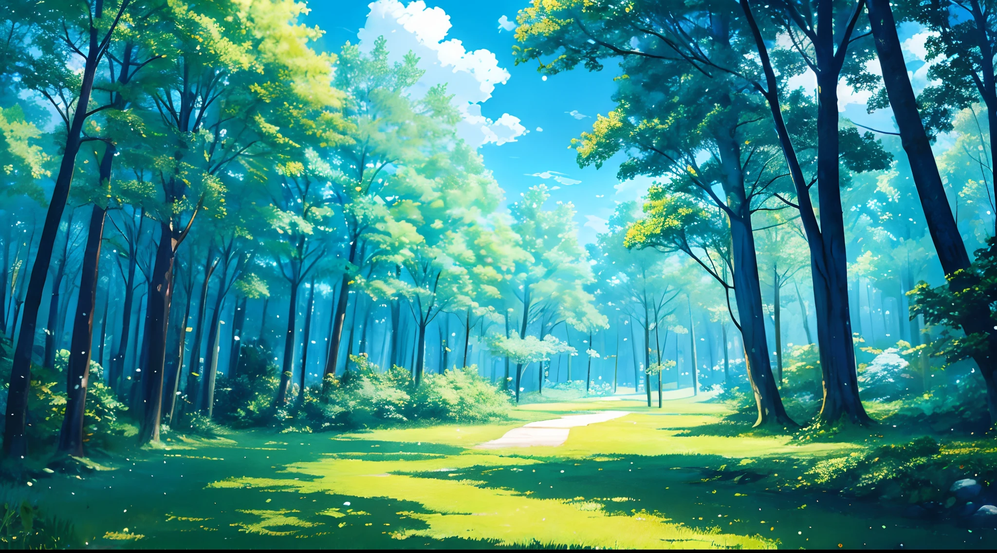 Background (anime style) magical forest, main color: light blue