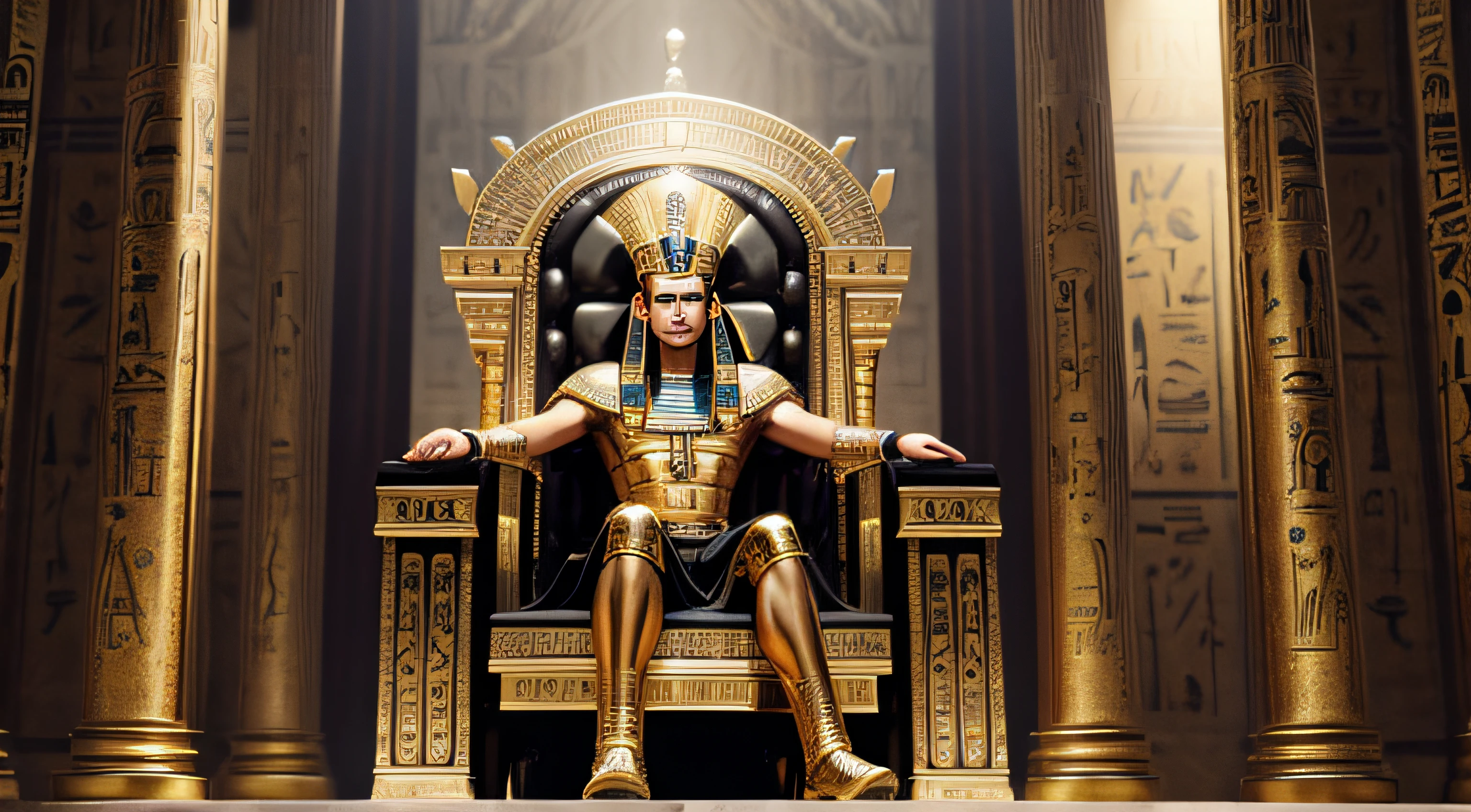 Egyptian emperor sitting on the throne of his empire