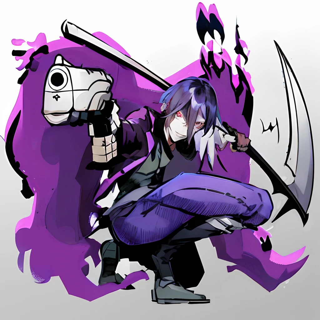 anime boy l with a large scyther in a dark forest, detailed key anime art, handsome guy in demon slayer art, Black long hair, metalhead boy, inspired by Okumura Masanobu, light novel cover art, key anime art, zhongli from genshin impact, detailed anime character art, shigenori soejima illustration, vampire boy, scythe in hand, pale skin