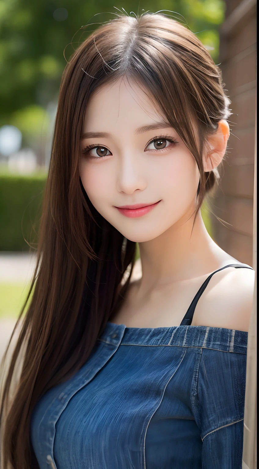 Tabletop, Highest quality, shape, Very detailed, finely, High resolution, 8k wallpaper, Perfect dynamic composition, Beautiful and detailed, Beautiful straight hair,Small breasts,Natural color lip, 20-year-old girl、cute、Always blur the background,Perfect and beautiful face,Slim face and figure,Big eyes、Putting on gal makeup,Actual Photos(Best image quality)、Full Body Shot、smile、Metropolis