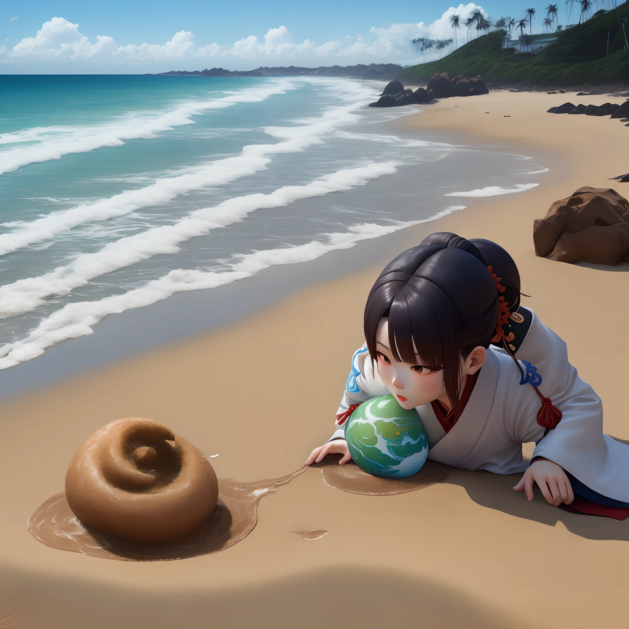 hu tao genshin impact na praia de biquini