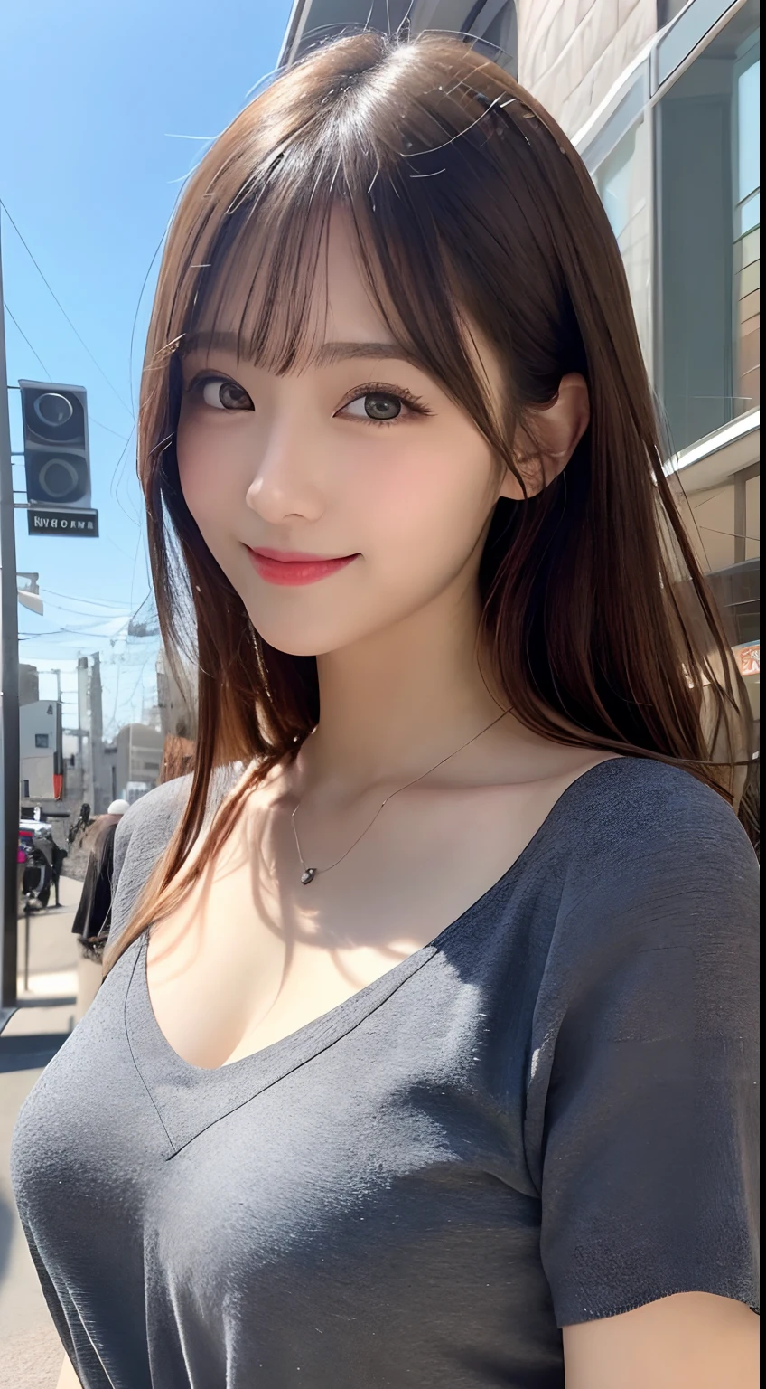 masutepiece, Best Quality, Illustration, Ultra-detailed, finely detail, hight resolution, 8K Wallpaper, Perfect dynamic composition, Beautiful detailed eyes, doress,Medium Hair, mid-chest, Natural Color Lip, Random and sexy poses,Smile,Aoyama Street Walk、20 years girl