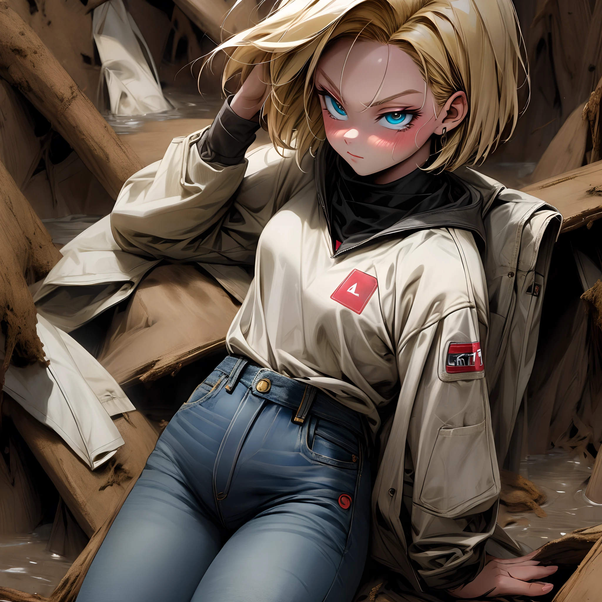 Android 18, jeans, mud
