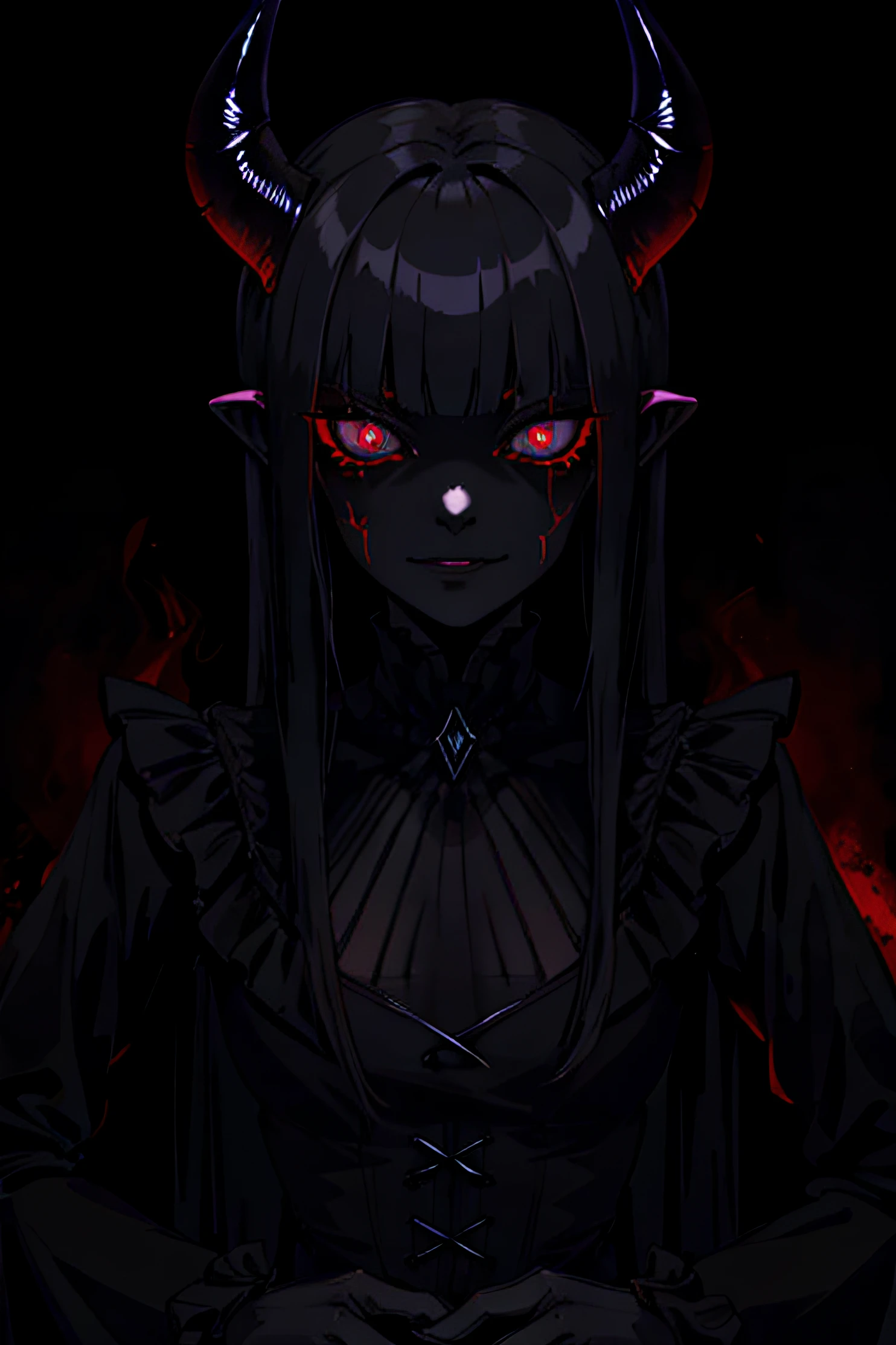 Just a close-up of dark and glowing demonic eyes, Gloomy, schaurige Horrorfilm-Elemente, Perfektes Meisterwerk, High quality, high resolution
