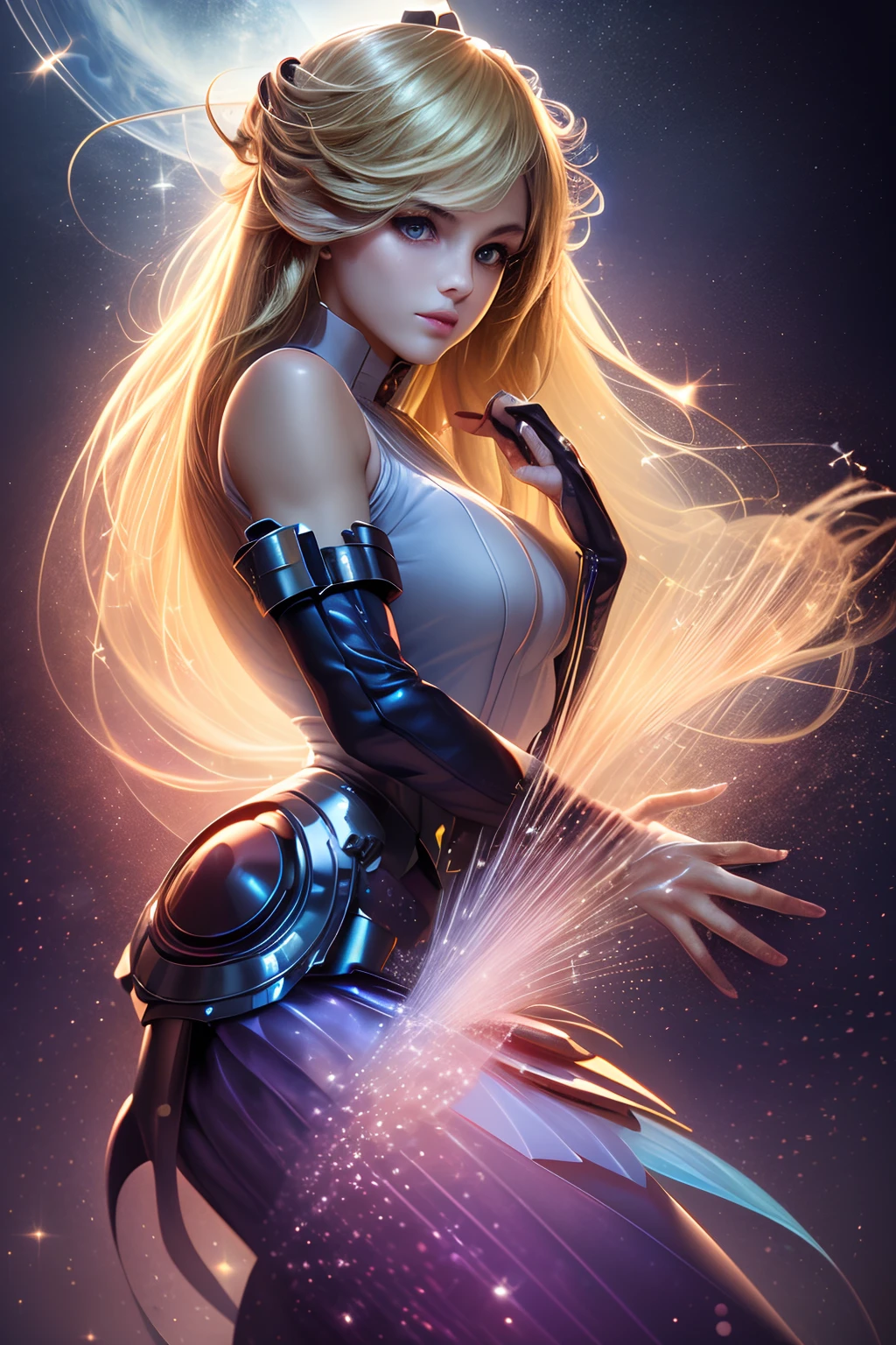 ((La mejor calidad)), ((Obra maestra)), ((realista)), retrato, dark magician gils.
1girl, celestial, Deidad, diosa, light particles, halo, Mirando al espectador,
(bioluminiscente:0.95), Vibrante, Colorido, Color, (resplandeciente, resplandecer),
(beautiful composition), cinematic lighting, intrincado, (Symmetrical:0.5), Caprichoso,