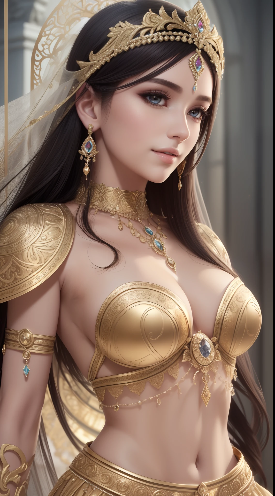 (Best Quality), (Ultra Precision), (16k,Ultra Realistic),(Sharpness), Art, Detailed Detailed, (((Goddess)))), (Perfect and Unbreakable Body Depiction), (Perfect Balance), (Adult Female in Early Twenties)))), (Beautiful Detailed Face), Beautiful Lips, Smile, Staring at Viewer, (Detailed Cloth Texture)(Detailed Skin Texture)(Ultra High Definition), (Ultra Detailed:1.3), glamorous, ancient Roman costume, depth background