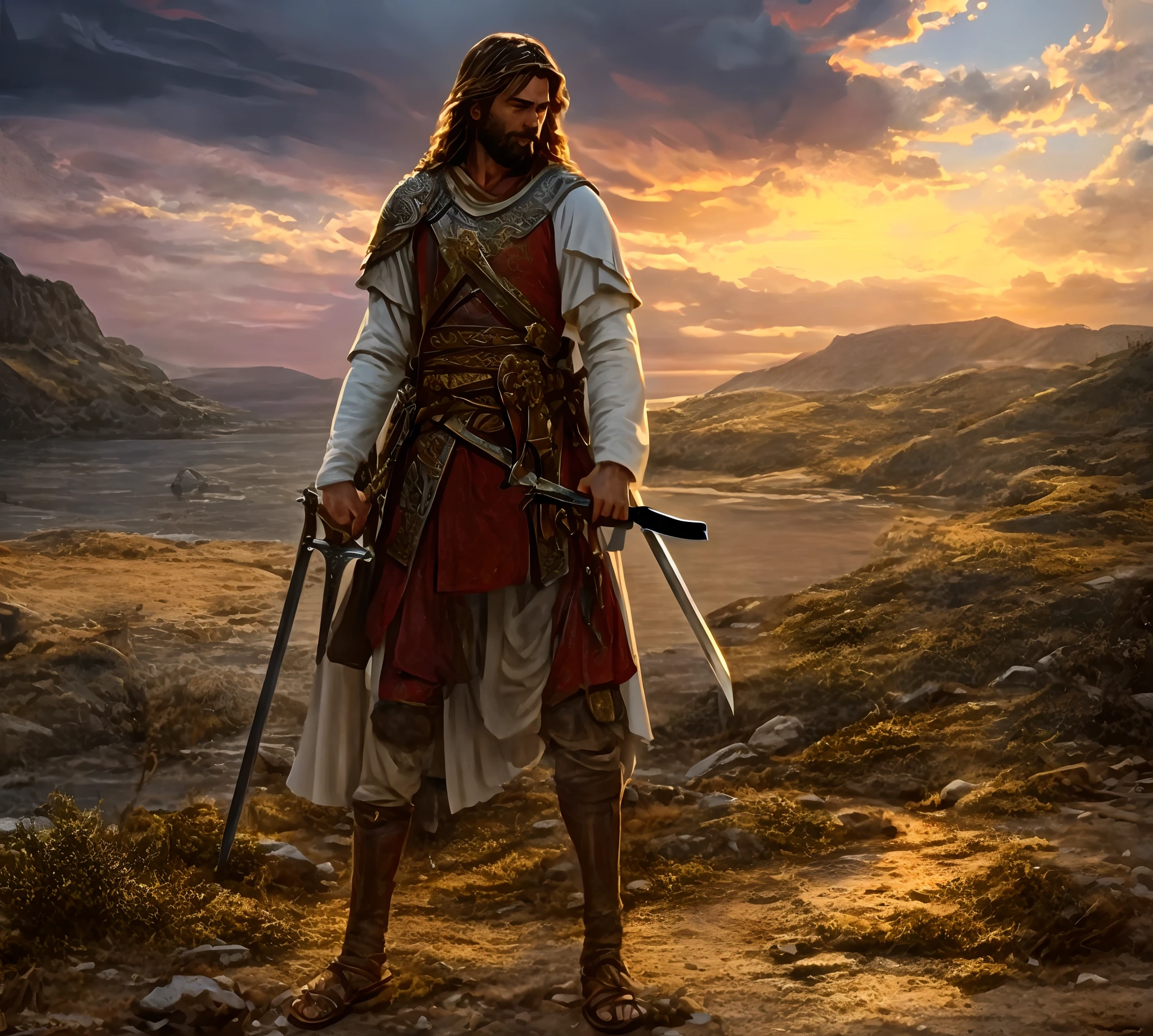 Jesus e um cavaleiro na margem de um lago, beautiful image ever created, Greg Olsen, templar, Ajoelhado!!, 'he knows what you did ', Jesus, quadro emocional, Directed by: Antonio Ciseri, beautiful depiction, obra-prima muito bonita, depois de uma batalha, foto poderosa, he is all alone, epic biblical representation, Ajoelhado, holy sword in his hands