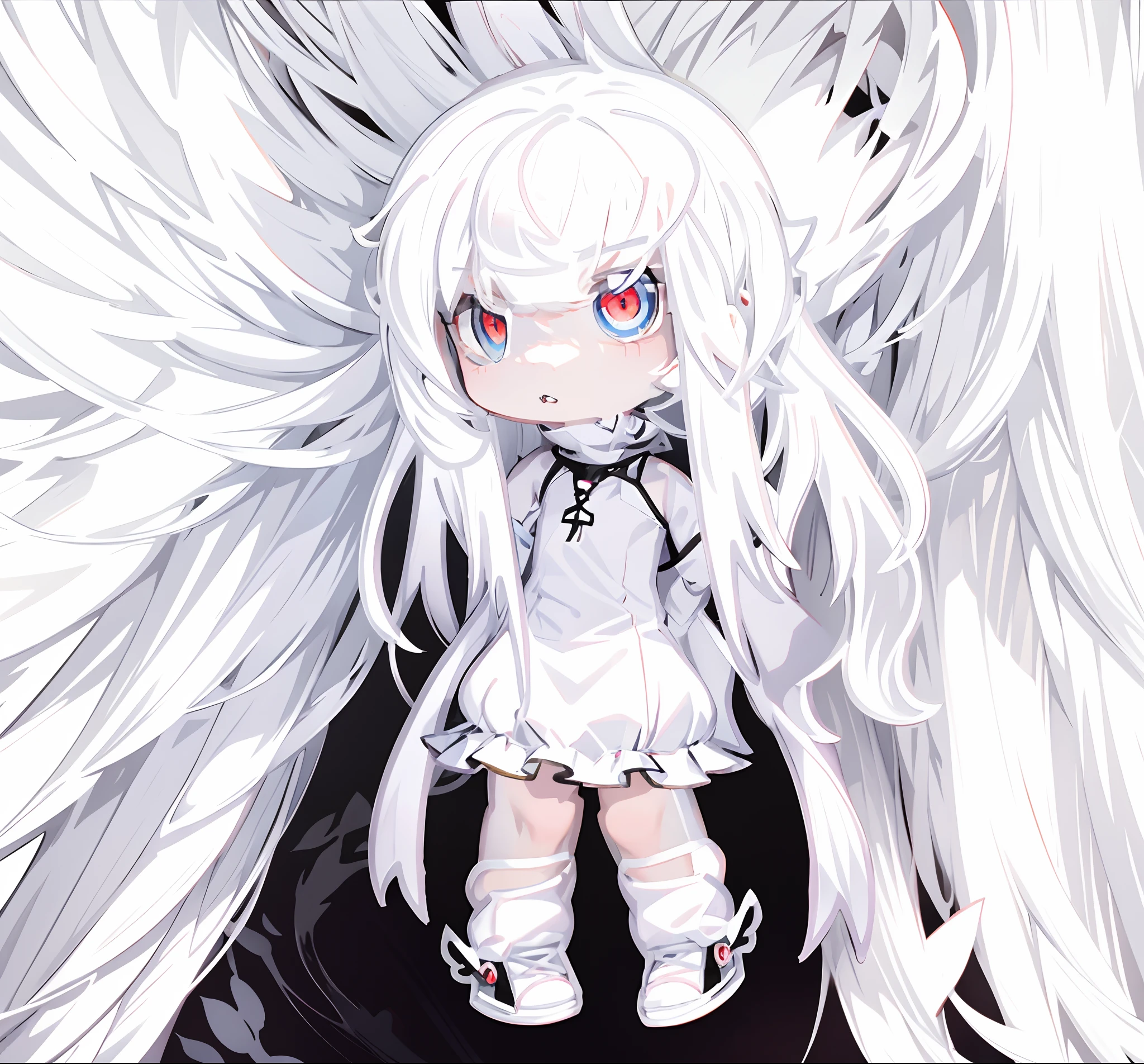 Anime girl with white hair and blue eyes in white dress, pale young ghost girl, Chibi Monster Girl, chibi, Advanced Digital Chibi Art, white cat girl, Visual Novel Sprite, neferpitou, white haired deity, small curvy loli, anime stylized, Chibi Art, Full body to take, white haired, White glowing eyes, nico wearing a white dress