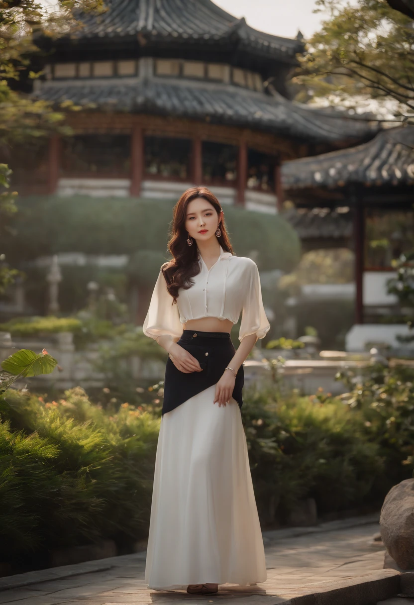 A woman in a white dress standing in front of a building - SeaArt AI