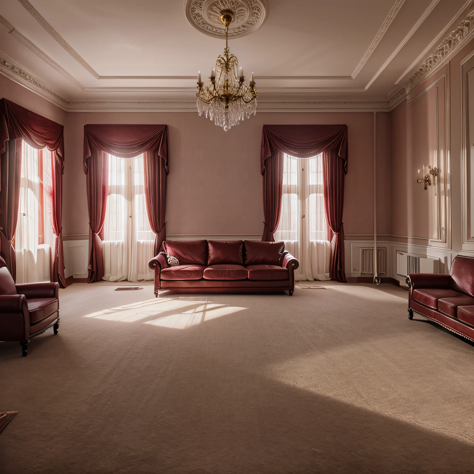 interior design of mansion valentine's day decorated, empty living room, fhd, photorealistic