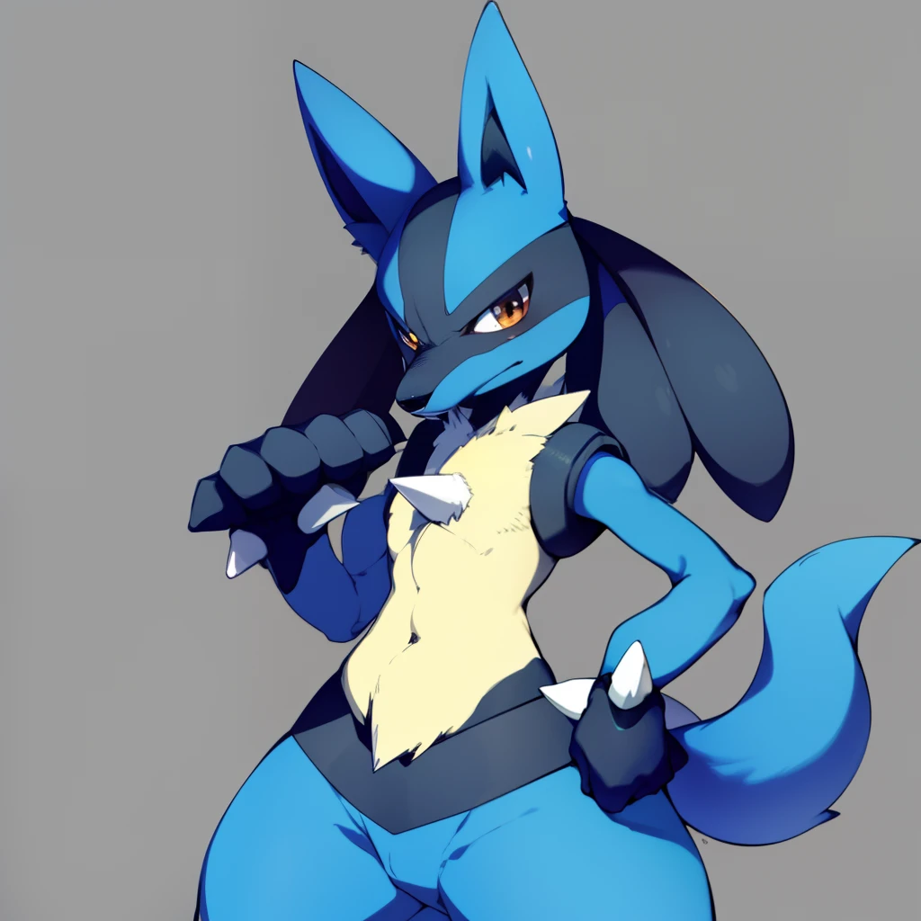 bara lucario, Detailed, , spikes, Soft smile, tooth, wolf, Medium muzzle, The pokemon, Unified in gray