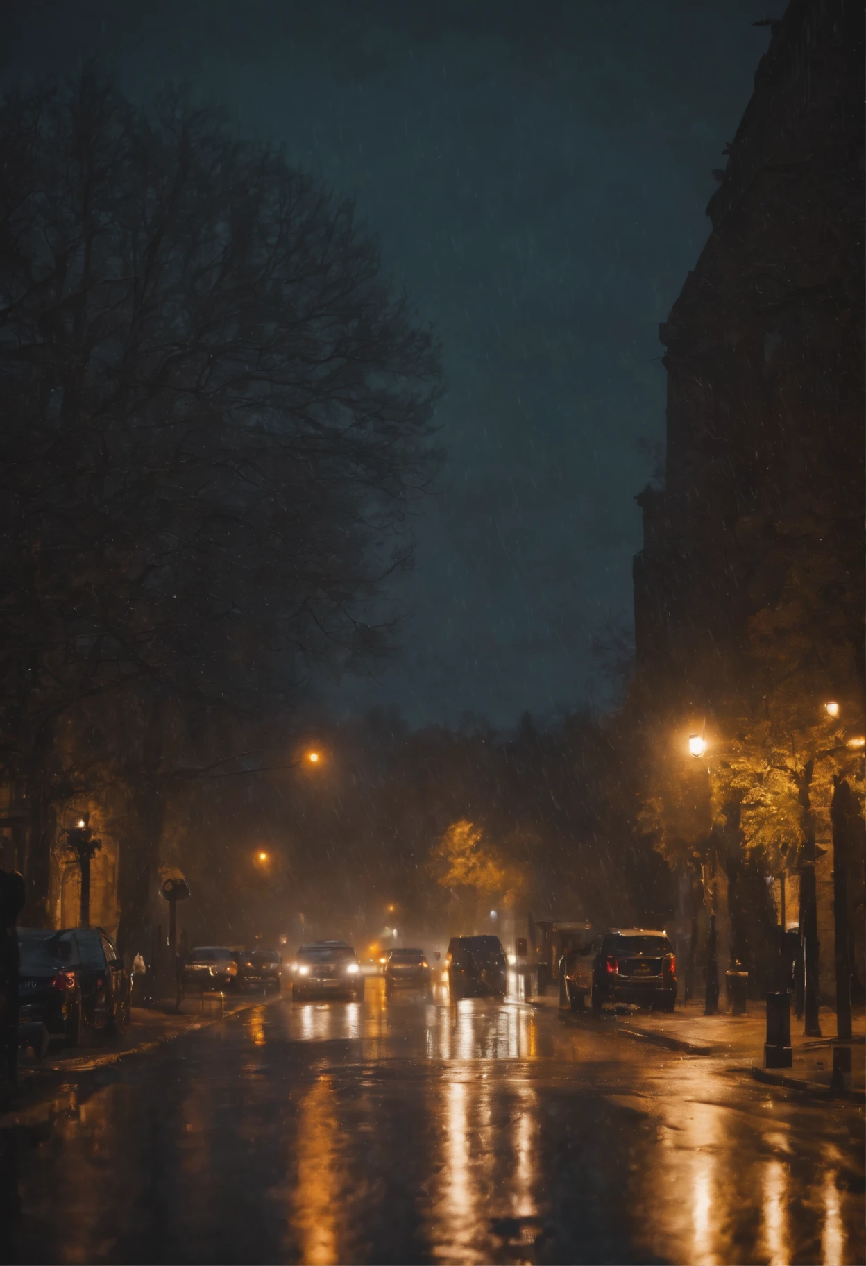 a rainy and cold lightinig night