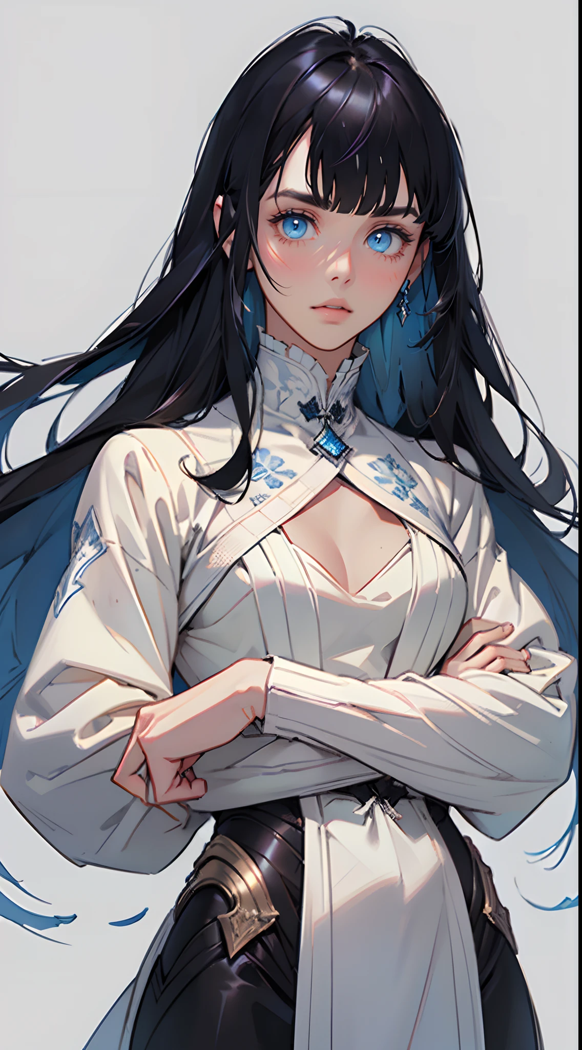 Beautiful girl , blue eyes , very long hair , black hair , ((has bangs:1.3)) , blush , elegant , very small chest , age 22
(masterpiece:1.3), (best quality:1.3), high-resolution, watercolor pencil, Head-on angle, upper body, Body facing forward, (upright:1.3), (arms at sides:1.3), solo, blue eyes, beautiful detailed eyes, Futuristic clothing, mechanical suit, (white background:1.2), simple background, concept art, shadowlighting,
(masterpiece, best quality:1.3),beautiful detailed glow,best illuminate,(((best quality,textile shading,ultra detailed))),extremely detailed CG unity 8k wallpaper,Highly Detailed beautiful and aesthetic,best light,high resolution,detailed,dynamic lighting , 1Character , pastel washed out colors , cell shade , soft, muted shades ,gentle colors ,