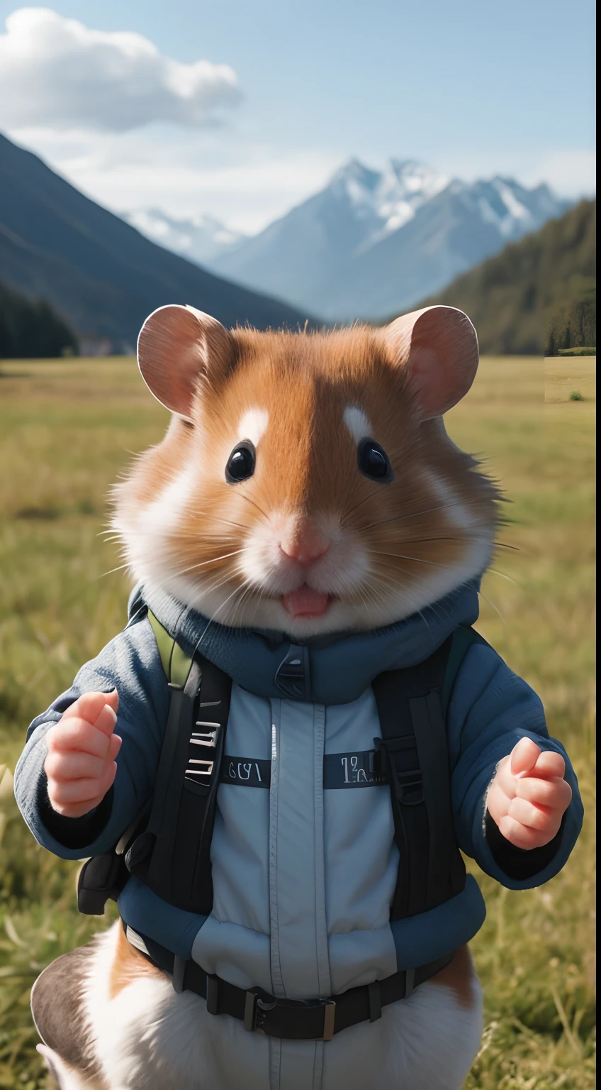 Foto RAW em sequencia, uma foto de hamster, ((selfie da parte superior do corpo, feliz)), Biting Feed, rosto detalhado, planos de fundo detalhados pouco desfocados, luzes naturais, HDR, foto realista, foto profissional, flerte com o espectador, hamster fotorrealista, pelo natural, 8k UHD, alta qualidade, filmic grain, Fujifilm XT3