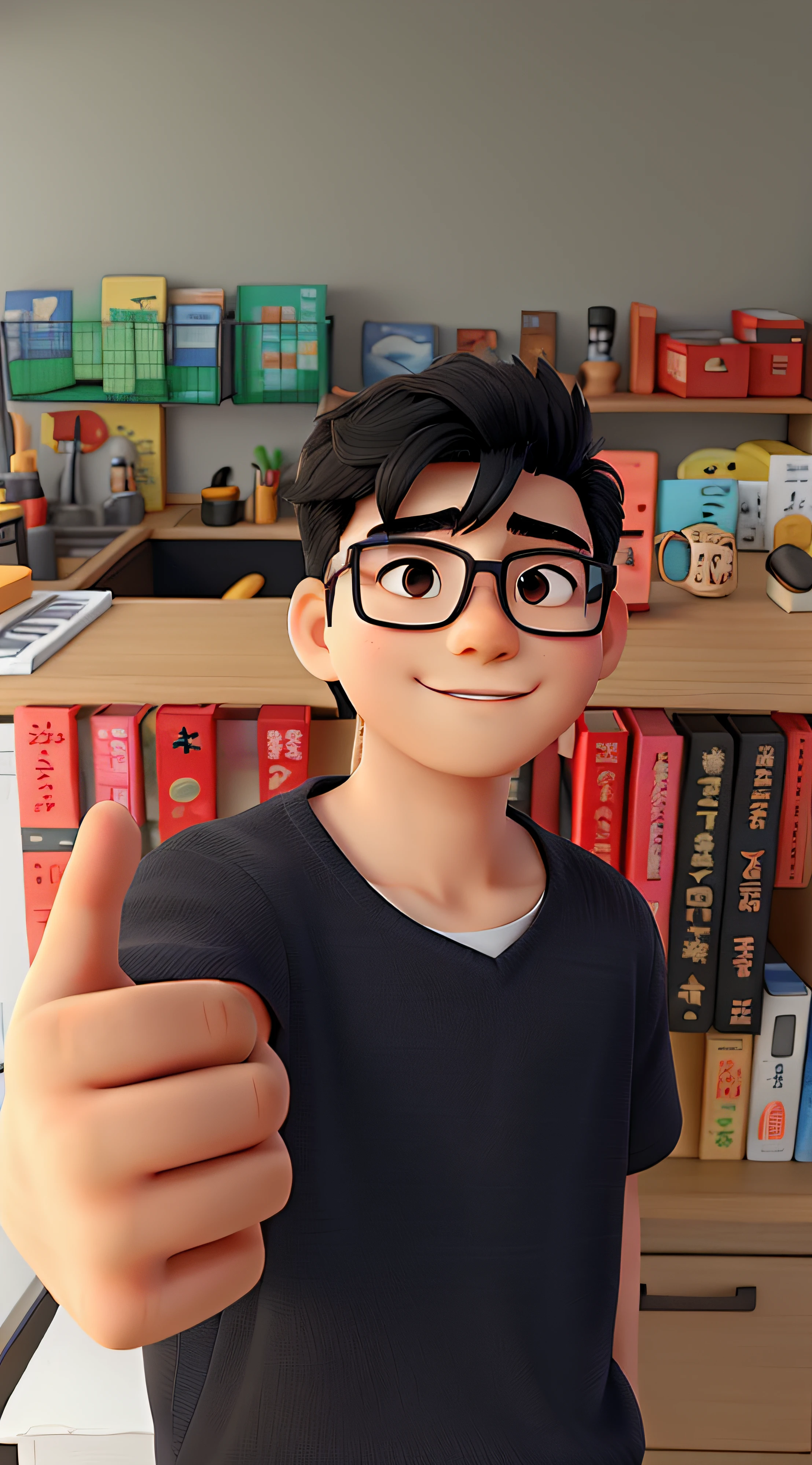 a boy with Asian eyes, with glasses, black hair, with a white background