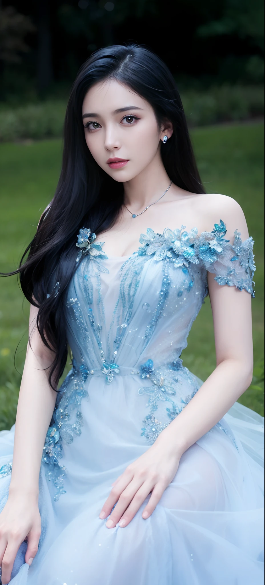 (dent in the skin:1.5), Realistic, realisticlying, (tmasterpiece:1.5), concept-art, Complicated details, highly detailed, realisticlying, rendering by octane, 8K, unreal-engine, dynamicposes, best qualtiy, A high resolution, (Realistic face:1.1), (hyper realisitc:1.1), (full_Body)), perfect eyes,(shiny skins:1.2), (((Hairstyles))), (((perfect hand))), (very highly detailed background), ((Dynamic background)), (llight rays), ((Detailed eyes, high-quality eyes, face with high quality)), (((Flowing hairstyle))), Epic, depth of fields, Bokeh, 4K, gotik, Mountain background, salama, Glowing blue iris, is in night,Smile,