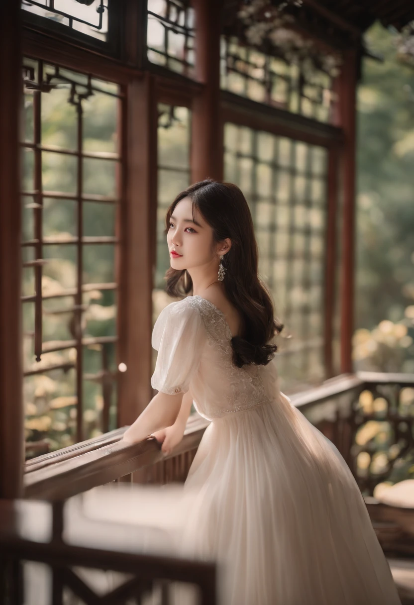 (The background is Humble Administrator's Garden:1.3)、((Realistic lighting、top-quality、8K、masterpiece:1.3))、focus:1.2、1girl in、Perfect figure:1.4、Slim abs:1.1、((dark brown hair))、(Casual clothing:1.4)、(outside of house:1.1)、The background is Humble Administrator's Garden、Super fine face、Narrow-eyed、二重まぶた、Casual clothing、skirt by the、Humble Administrator's Garden、Beautiful face like a model
