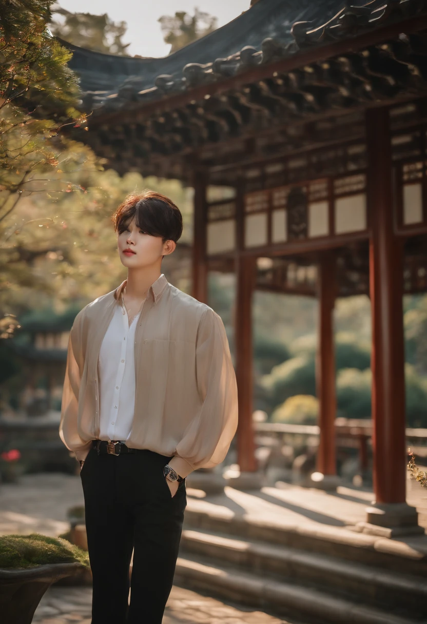 (The background is Humble Administrator's Garden:1.3)、((Realistic lighting、top-quality、8K、masterpiece:1.3))、focus:1.2、1girl in、Perfect figure:1.4、Slim abs:1.1、((dark brown hair))、(Casual clothing:1.4)、(outside of house:1.1)、The background is Humble Administrator's Garden、Super fine face、Narrow-eyed、二重まぶた、Casual clothing、skirt by the、Humble Administrator's Garden、Beautiful face like a model