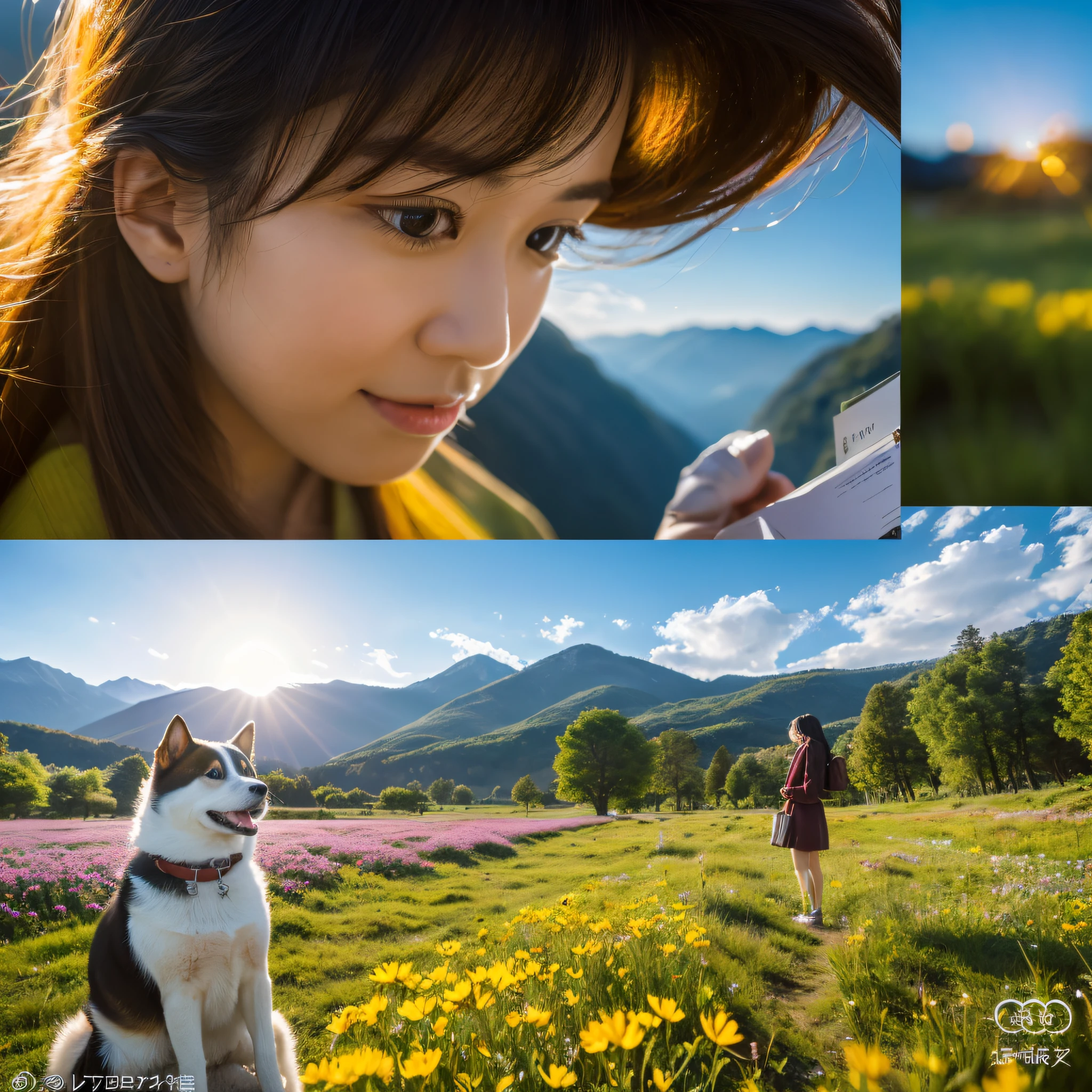 Ultra-thin light transmission is optimal, 4 books refer to 1 book, jk miniskirt Singing by the lake, In landscape painting, Heaven and earth are thick and cold., When they see each other、It's hard to leave each other, And it's hard to leave each other.(best quality,4k,8k,highres,masterpiece:1.2),ultra-detailed,(realistic,photorealistic,photo-realistic:1.37),shiba inu close-up,detailed eyes and face,multiple shiba inus,dogs enjoying,coin and banknotes raining from the sky,cosmic background,galaxy,psychedelic,dog-friendly flower field