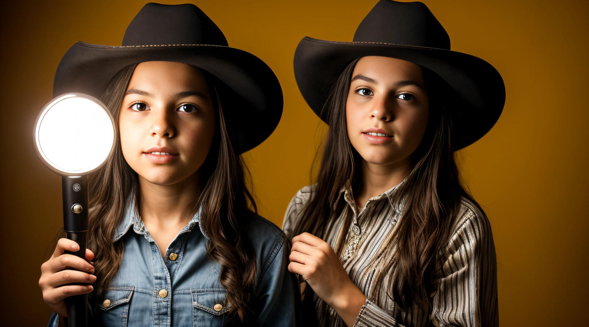 Girl in a cowboy hat holding a flashlight, segurando uma lanterna, vaqueira, Menina sob lanterna, Cowgirl ocidental, vestido como um xerife ocidental, vaca-Menina, jovem Menina em roupas steampunk, Female cowgirl, Menina, Directed by: Linda Sutton, barnet, Uplighting, foto da Menina, wearing a cowboy hat, next gen, retrato Menina robusta