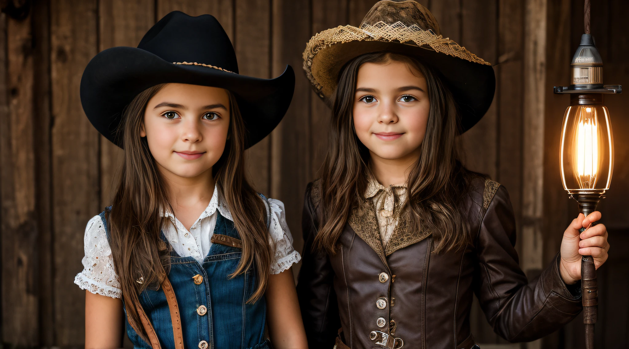 BLOND child girl in a cowboy hat holding a flashlight GREENlight , segurando uma lanterna, Vaqueira, sob lanterna, Cowgirl ocidental, vestido como um xerife ocidental, vaca-meninam menina em roteampunk, Female cowgirl, Menina, Directed bda Sutton, barnet, Uplighting, foto da menina, wearing a cowboynext gen, retrato menina robusta