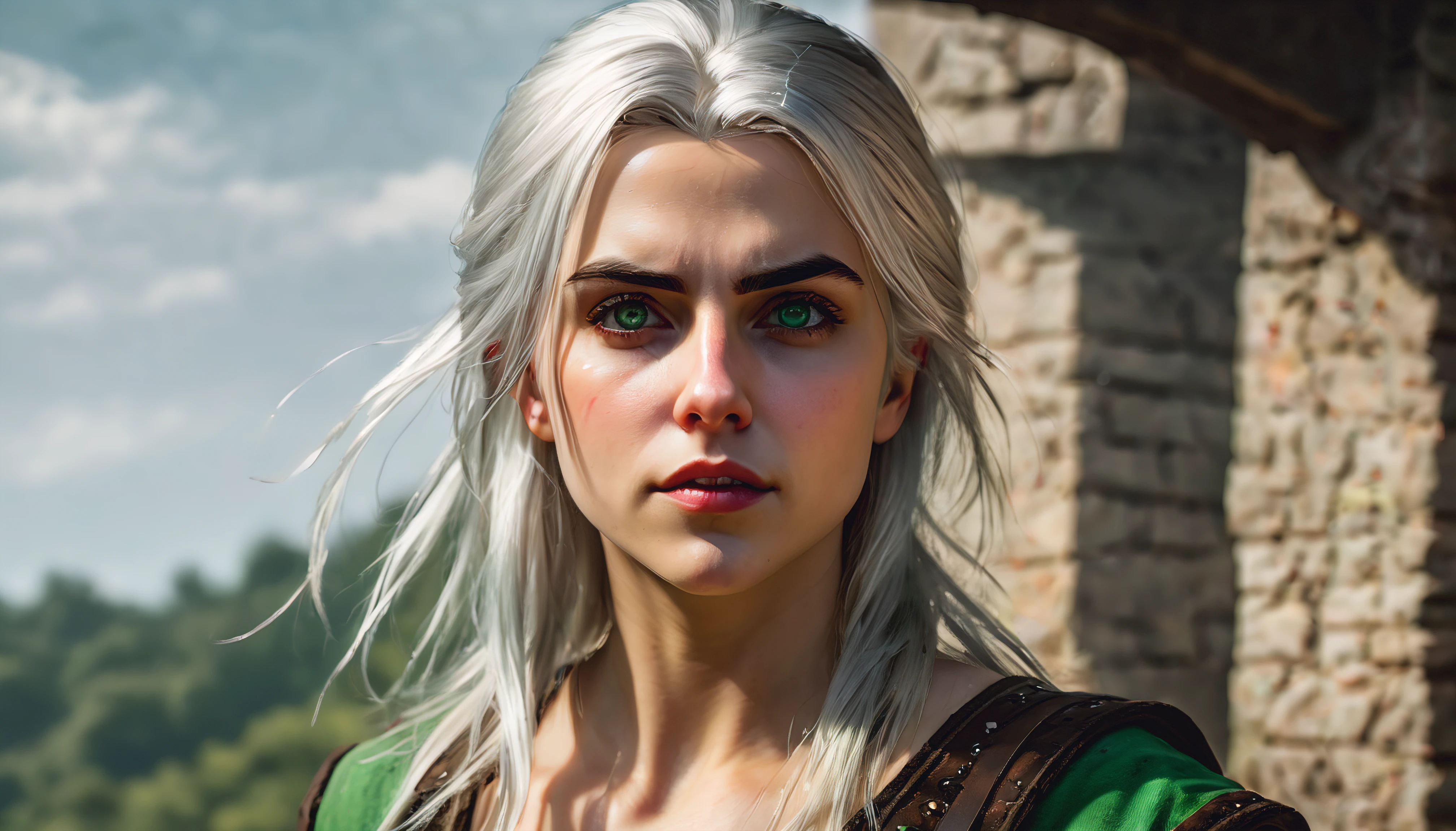 (best quality,realistic),(Ciri:1.1),(The Witcher),(detailed eyes,beautiful green eyes),(portrait),(vivid colors),(natural lighting),(medium:oil painting),(fine brush strokes),(expressive),(detailed face),(emotive expression),(flowing hair),(detailed costume),(fantasy setting),(subtle background),(captivating),(dynamic pose),(immersive atmosphere),(intense gaze),(sharp focus),(highres),(professional),(dramatic lighting),(soft colors)
