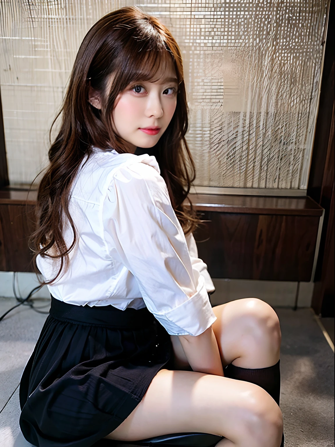 8k, RAW Portrait (Japanese women),masterpiece、Realistic:1.3、Realistic, Ultra-high resolution, highest quality, Real Life Photos、(On the early morning train:1.1),(((Showing panties:1.4)))、((Visible panties:1.4))、((A girl sitting on a train seat and looking at her smartphone))、((((1 girl:1.5)))), (((電車内でスカートをたくし上げてShow off your pants女子:1.4)))、(Cute Face:1.3)、日本の1 girl、((日本のカジュアルな服を着たJapanese women))、((Real college girl))、((ロングA woman rolling up her skirt:1.6))、Black Hair,(Written boundary depth:1.3)、 ((Dark brown eyes:1.2))、(Realistic skin texture:1.3)、(Immersive atmosphere:0.8、Chiaroscuro:1.2) 、(Look Viewer:1.3)、((Expressionless:1.3))、((Red cheeks:1.1))、((She is wearing very small satin panties with lacy frills.))、((Show off your pants:1.4))、((A woman rolling up her skirt))、((highlight panties))、The cutest girl in the world、((Spread your legs out to the side:1.4))、Panty shot、The natural light coming through the car windows is too bright.、Shining Sun、