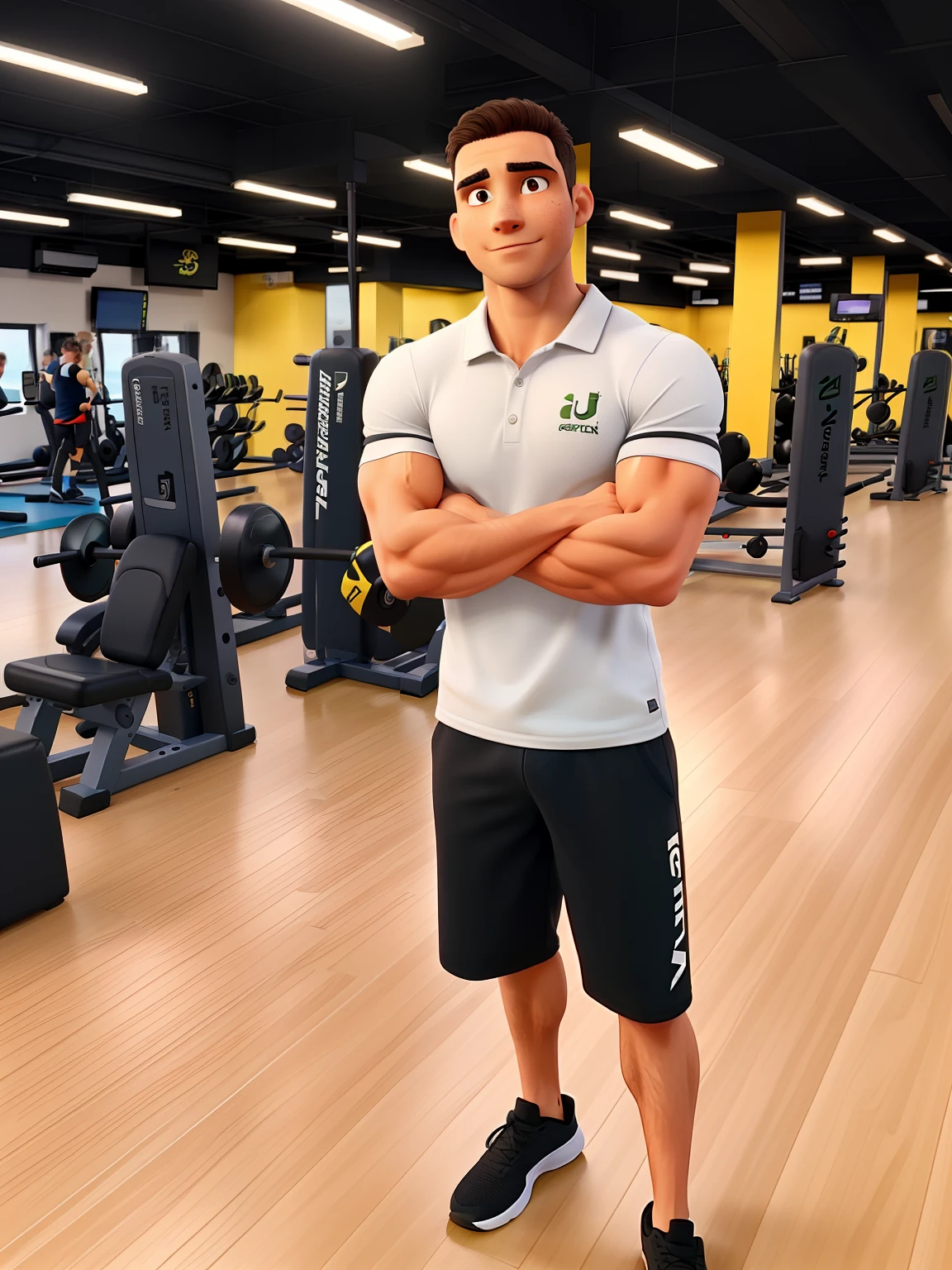 Um personal Trainer de academia, In a cross-arm gym