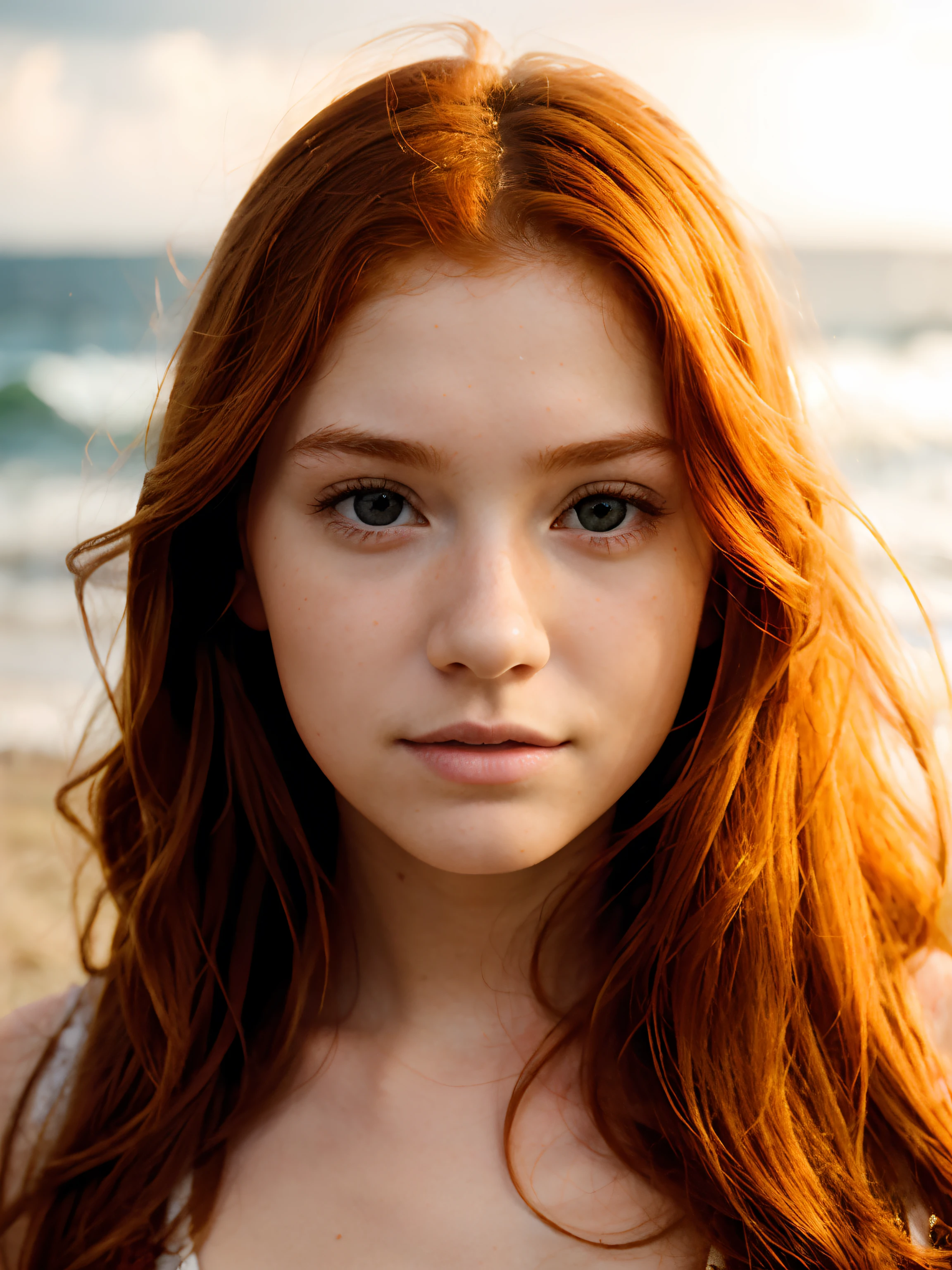 beautiful (ginger:1.4) girl (looks like Barbara Palvin:1.3), very detailed,30 years, gaze,long hair, natural wavy, (blue eyes:1.3), high resolution, masterpiece, best quality, intricate details, highly detailed, sharp focus, detailed skin, realistic skin texture, texture, detailed eyes, professional, 4k, charming smile, shot on Canon, 85mm, shallow depth of field, kodak vision color, perfect fit body, extremely detailed, foto_\(ultra\), photorealistic, realistic, post-processing, maximum detail, roughness, real life, ultra realistic, photorealism, photography, 8k uhd, photography