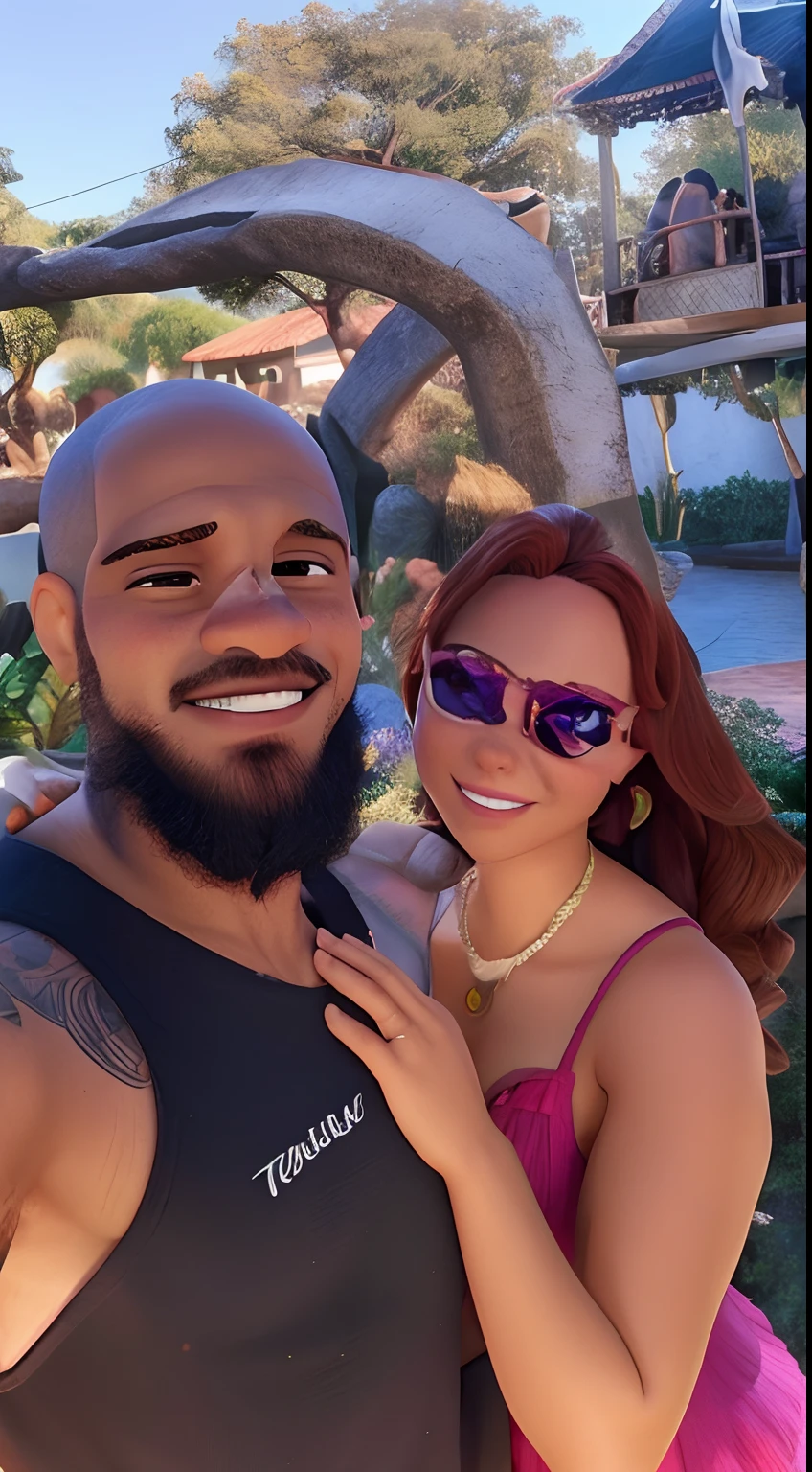 casal estilo disney, homem negro careca mulher ruiVa