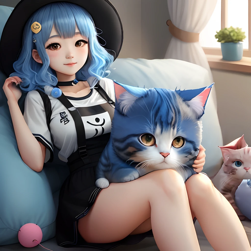 Moony yuiki, neko girl, vtuber, blue hair,
