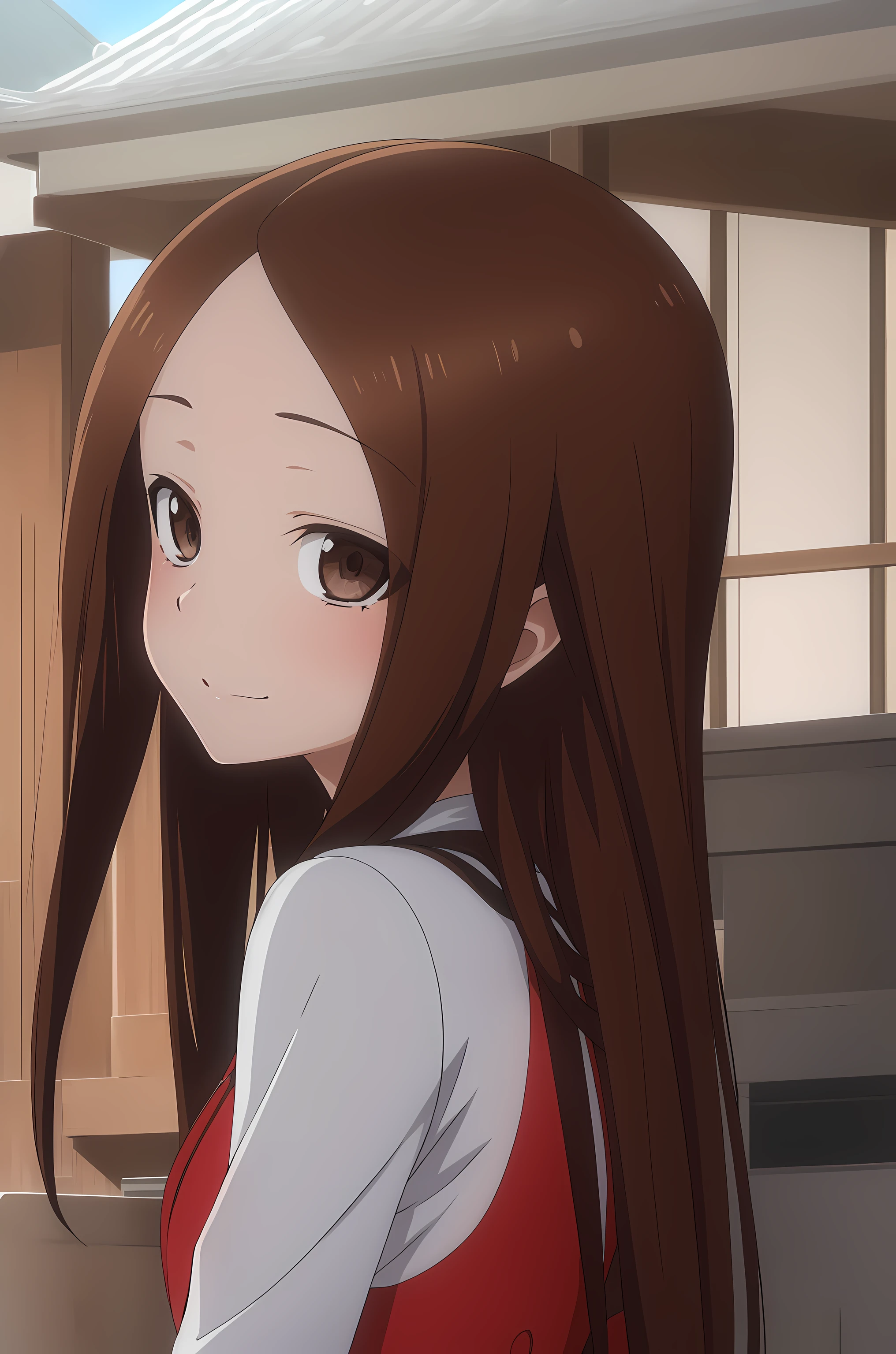 takagi1, seductive, wearing 2B's dress, ultra detailed, beautiful, masterpiece, high quality, high resolution, sunlight, delicate face, beautiful and highly detailed skin, realistic skin details, sharp focus,