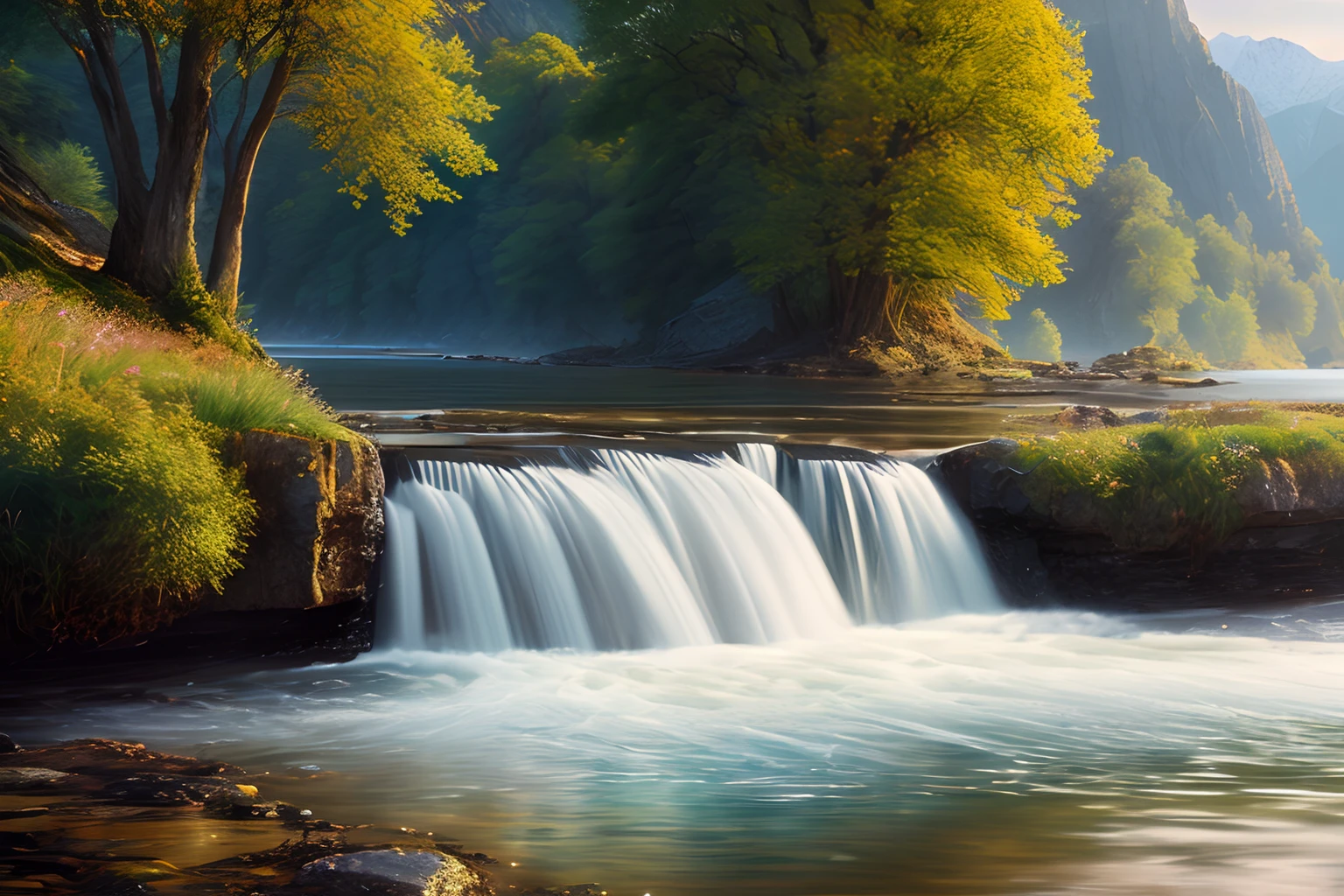 landscape,water,(extremely detailed CG unity 8k wallpaper), most beautiful artwork in the world,professional majestic oil painting,intricate, High Detail, Sharp focus, dramatic, photorealistic painting art