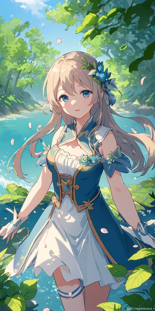 Masterpiece, best quality, (very detailed CG unity 8k wallpaper) (best quality), (best illustration), (best shadows) Nature&#39, blue sea,delicate leaves petals of various colors falling in the air light Tracking, super detailed --v6