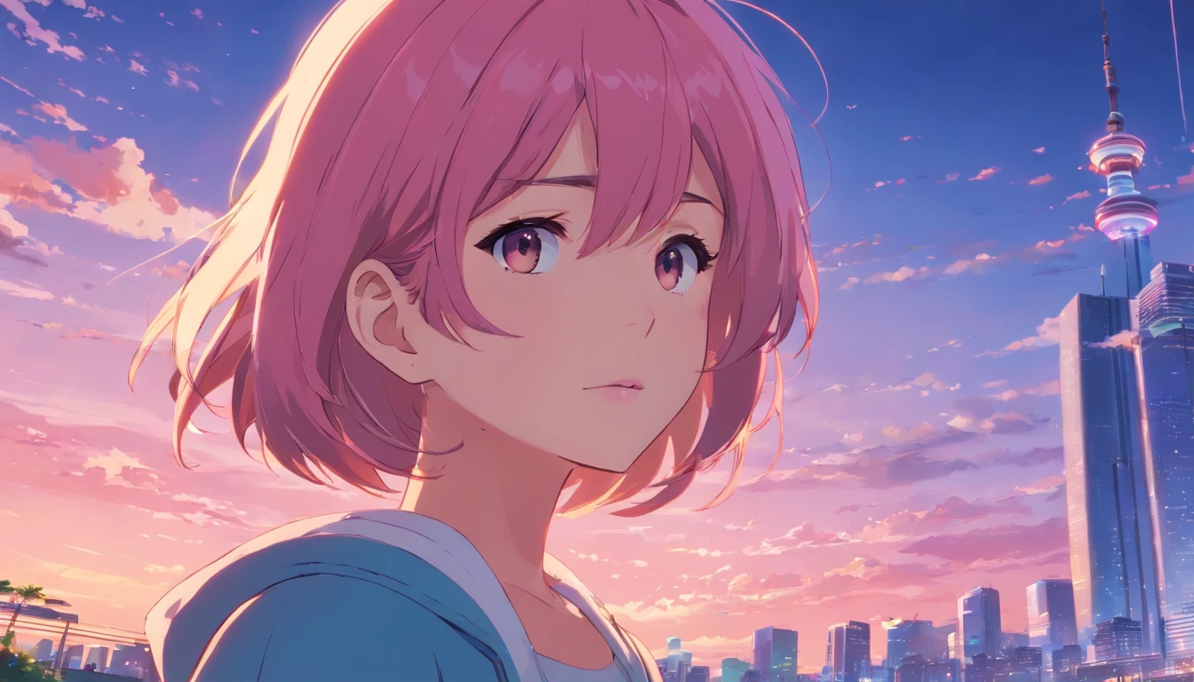 ​masterpiece、top-quality、ultra-detailliert、Singer girl、Fashionable clothes、Her hair is pink and shoulder-length、Clear、altostratus