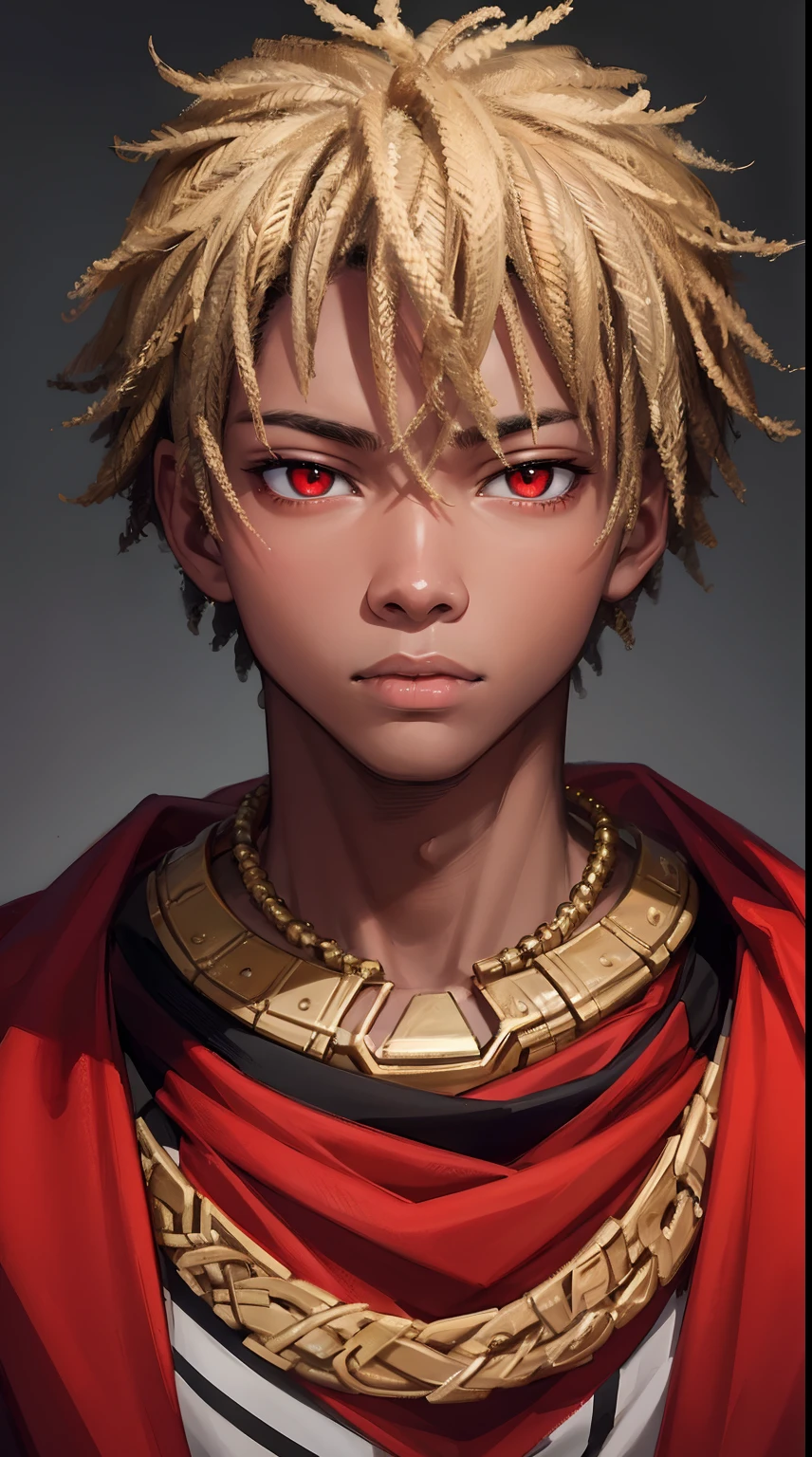 Portrait of a light skin 20 year old  African American man with red eyes