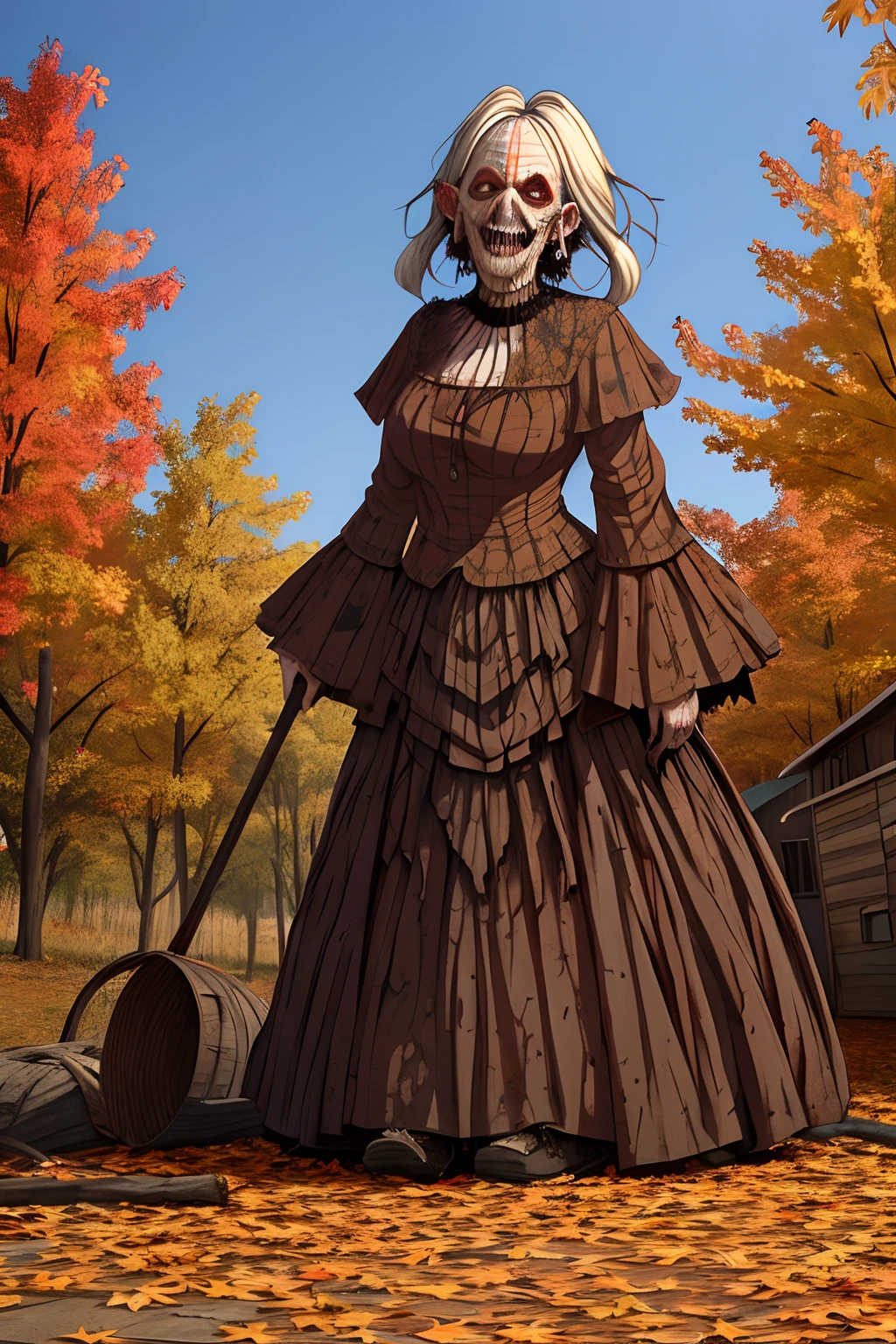 full body horrid ugly hag. Fall colors and rot around her.