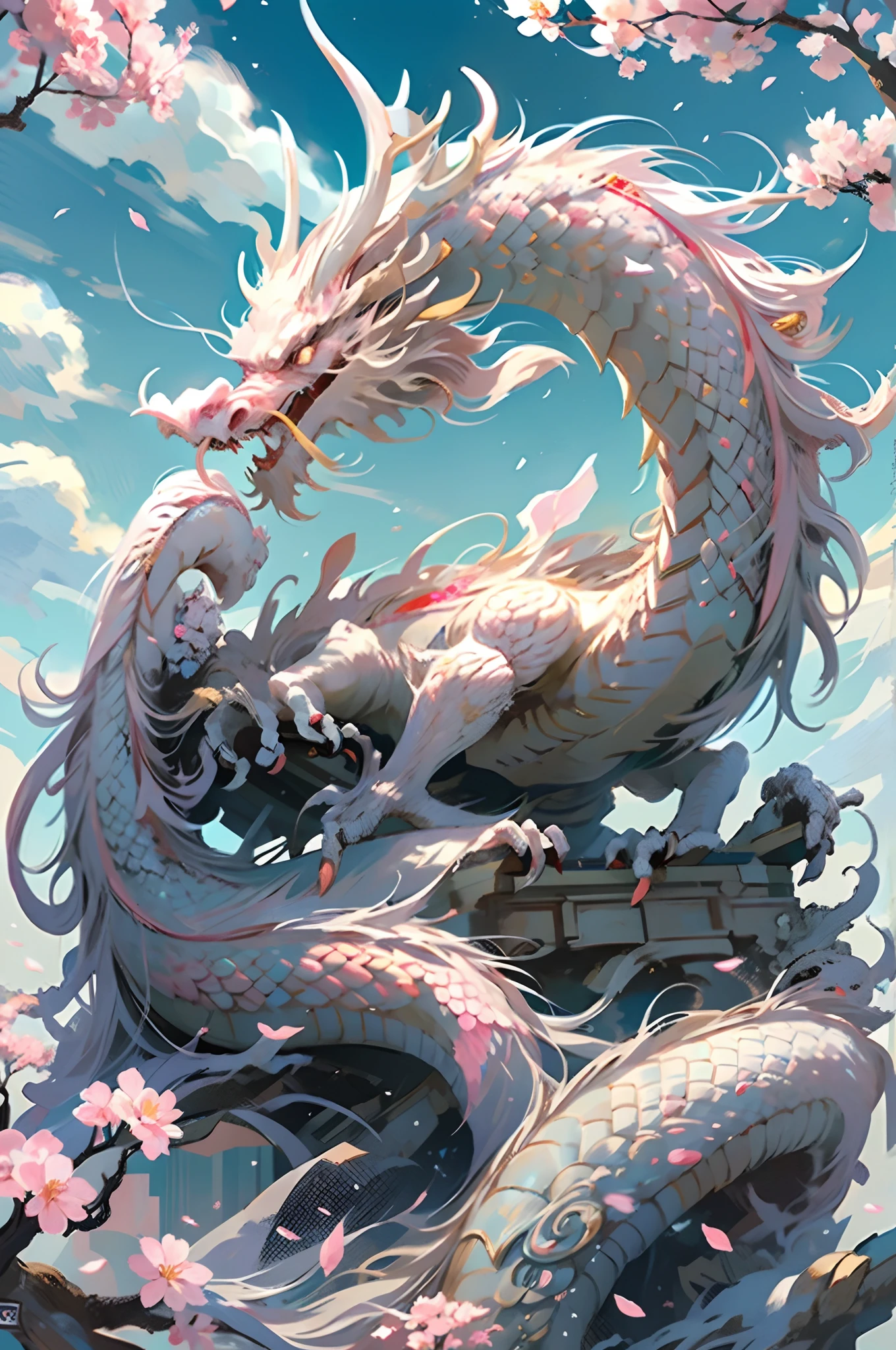 fly over the lake、(((Crystal White Dragon))),9One neck、Chinese Dragon,(((Behind him is a huge Chinese dragon))),A man with a great figure,(((silber hair))) Redness of the eyes , Wear antique clothes,Shoulder leakage,jewely,Amazing work,Vitreous luster,clean back ground,High brightness,Glittery colors,Diamonds,cyan colors,Color red , Sample leg, Magic flows from your body