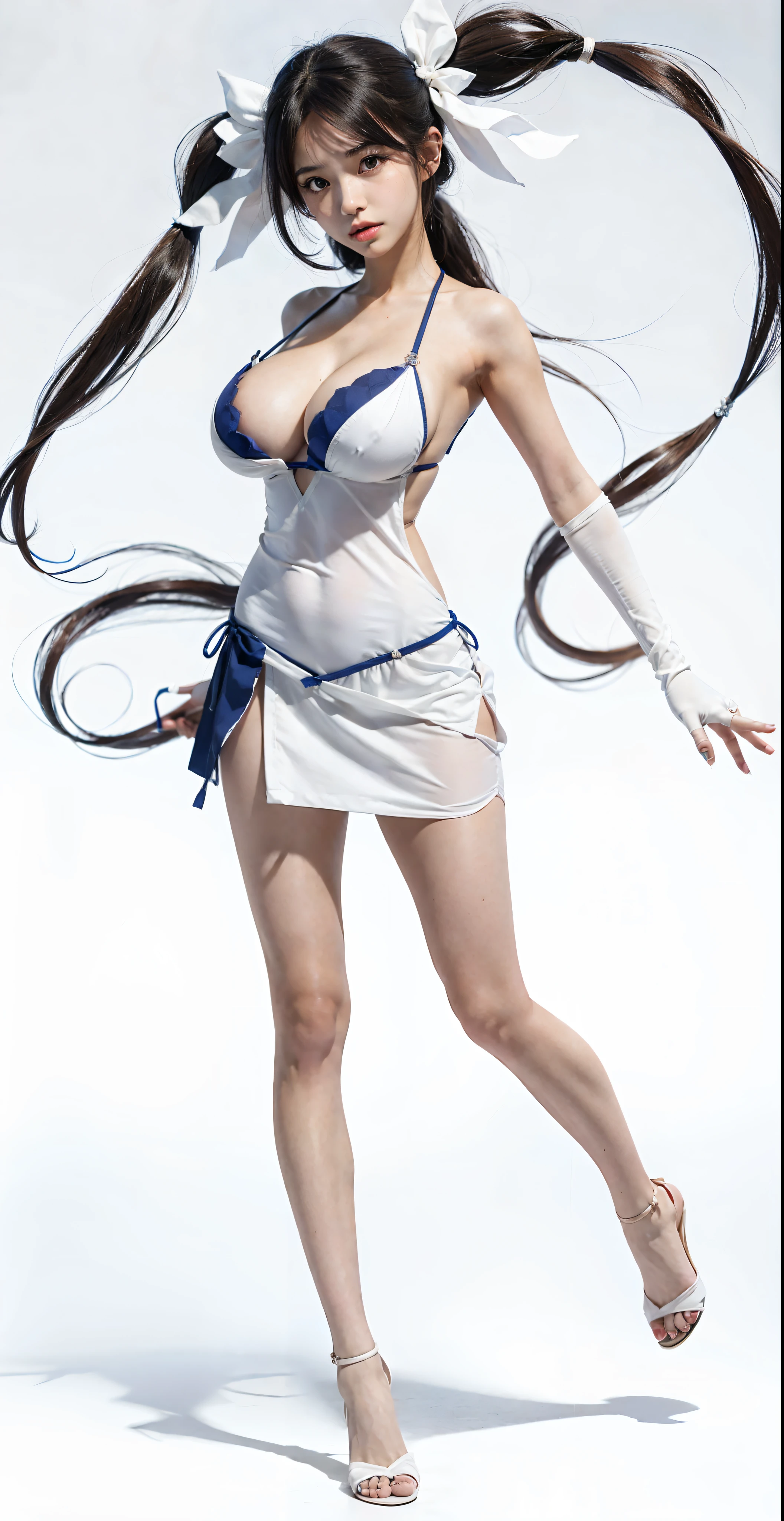 anime character of a woman in a short dress with a long hair, Hestia from Danmachi, anime girl named Hestia, female anime character, Hestia Danmachi anime, anime woman fullbody art, female action anime girl, anime full body illustration, twintails white gloves, official art, anime character, brown hair and a perfect body, bikini model, sexy look, perfect body and face, sexy girl, instagram model, perfect face and body, 21 years old, 22 years old, 18 years old, perfect body, 23 years old, nsfw, perfect face and body, nsfw, buxom chested, large breasts size, with large breasts, stunning, large breasts, big breasts!, slipping out of top, areola, areola slip, visible areola, NSFW, big breasts!, with large breasts, nsfw huge breasts, with a large breasts, big breasts