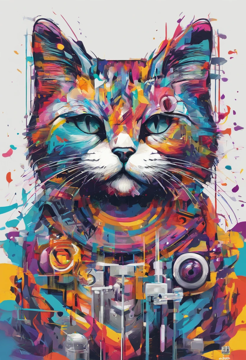 arte splash, grafitti, romero britto, a cat head, juba bem detalhada ((fundo branco)), olhos penetrantes, gato colorido, abstrato, epic instagram, art-station, estilo splash de tinta colorida+, contorno, hiperdetalhado intricadamente detalhado, Motor irreal, genial, detalhes intrincados, tela inicial, cores complementares, conceito realista arte, 8K分辨率, obra-prima do deviantart, oil-painting, pinceladas pesadas, pingos de tinta, artes de salpicos