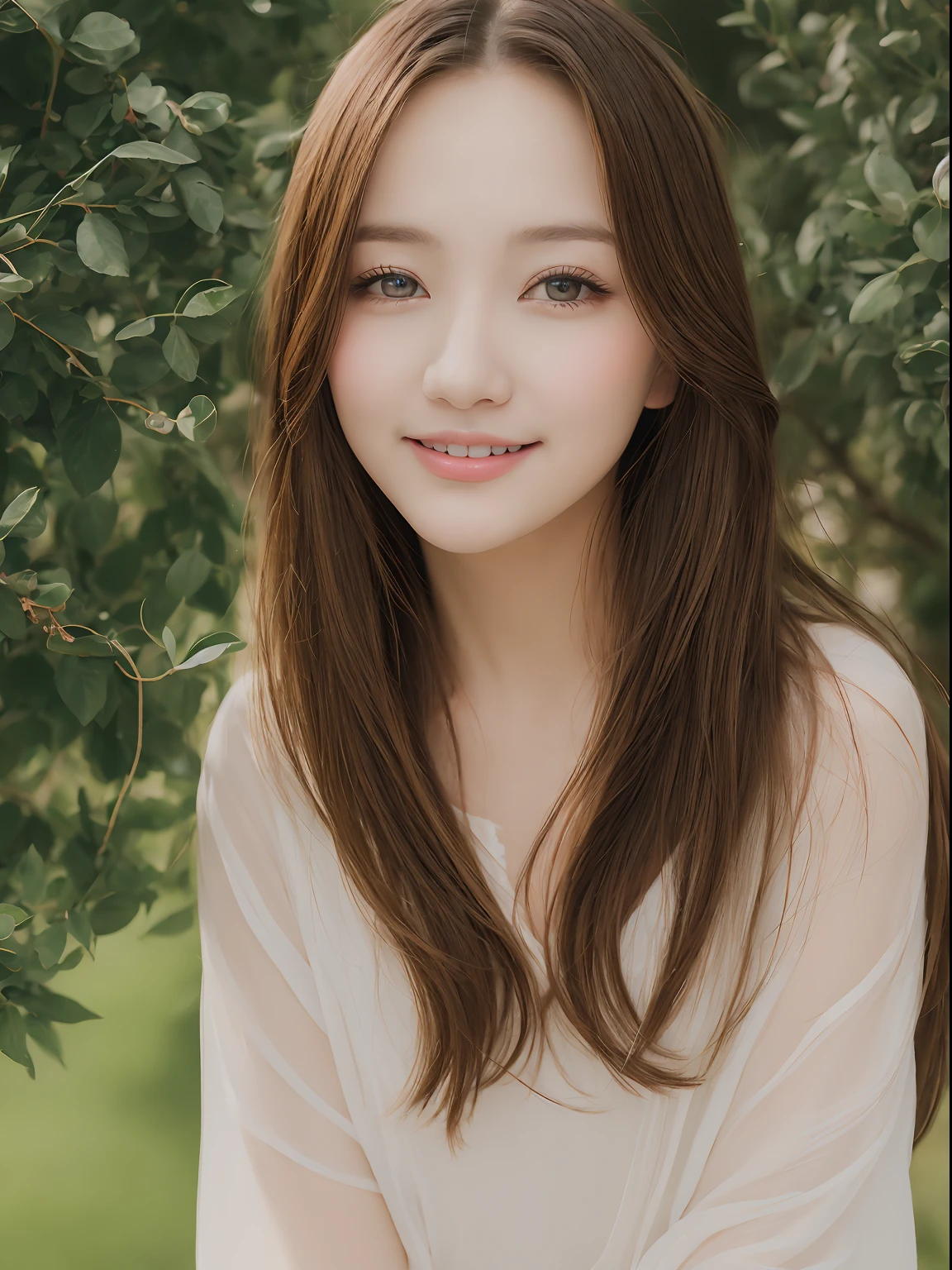 top-quality、8K、1girl in、Beautuful Women、Elaborate Eyes、二重まぶた、A smile、Long、dressed casually