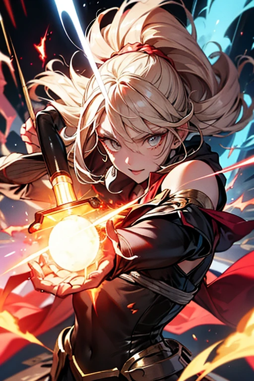 Best quality, Ultra-detailed, battle witch, Magic wand, Lightning, Fire, Explosion, Flash
