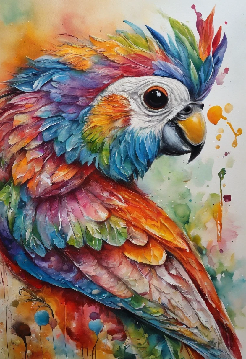 arte splash, grafismo, Geometric figures, Rainbow, grafitti, romero britto, galinha head, juba bem detalhada ((fundo branco)), olhos penetrantes, galinha colorida, abstrato, epic instagram, art-station, estilo splash de tinta colorida+, contorno, hiperdetalhado intricadamente detalhado, Motor irreal, genial, detalhes intrincados, tela inicial, cores complementares, conceito realista arte, 8K分辨率, obra-prima do deviantart, oil-painting, pinceladas pesadas, pingos de tinta, artes de salpicos