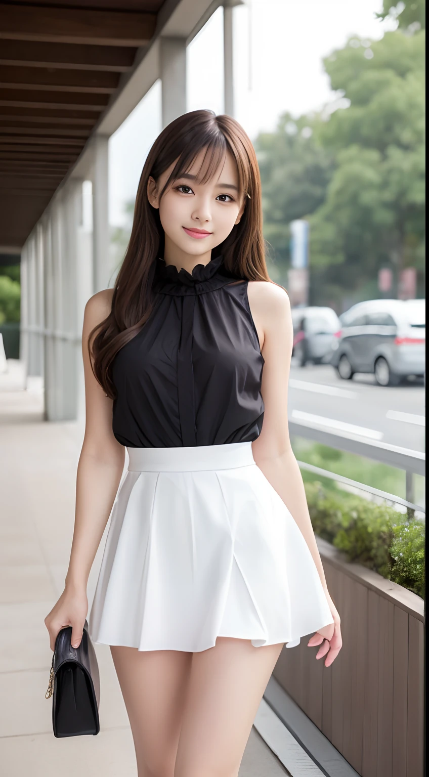 Girl with long and slightly thick legs,Tall model beautiful girl,beauty legs,long legged,Ecchi,Thin constricted torso,,Girl with beautiful breasts,Girl with a gentle smile,a miniskirt,frills skirt,Beautiful girl in maid clothes、Beautiful girl with perfectly shaped face,adolable,Beautiful girl with small nose and lips,Girl with a small head,Beautiful girl with kind eyes,Cute,Beautiful fece,perfectly proportions,kawaii,Healing girl,Shorts inside a miniskirt,White handbags,Idol face,Moe Face,Highest Quality,The advent of the golden ratio,Luxury,Neat and clean daughter,Healing system、Real-life anime girls,beautiful Girl,Anime style face,2.5 dimensions,Unparalleled beauty,Almond Eye,light skinned,Sensitive