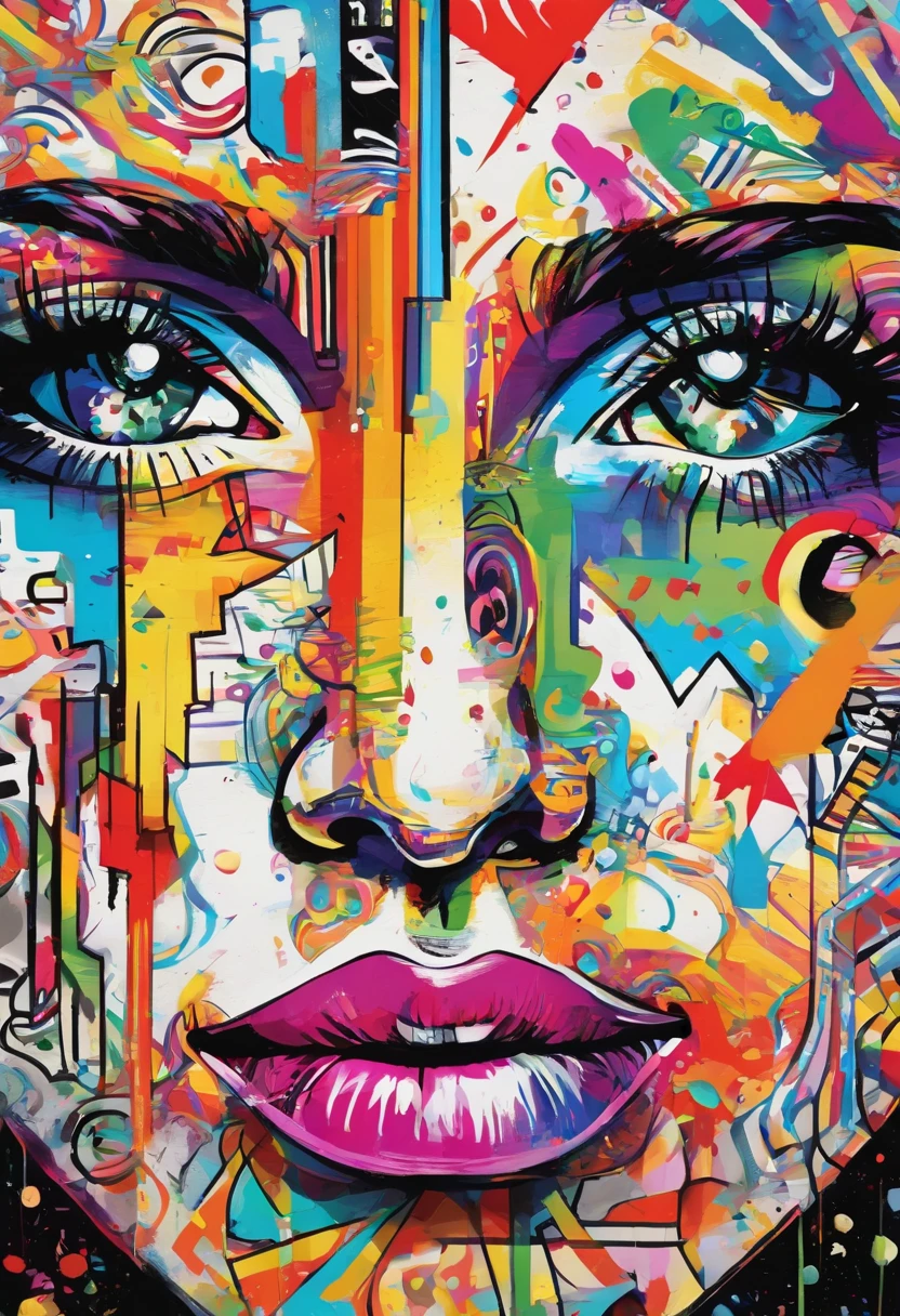 arte splash, grafismo, Geometric figures, Rainbow, grafitti, romero britto,um jumentinho head, juba bem detalhada ((fundo branco)), olhos penetrantes, asno burrinho jegue colorido, abstrato, epic instagram, art-station, estilo splash de tinta colorida+, contorno, hiperdetalhado intricadamente detalhado, Motor irreal, genial, detalhes intrincados, tela inicial, cores complementares, conceito realista arte, 8K分辨率, obra-prima do deviantart, oil-painting, pinceladas pesadas, pingos de tinta, artes de salpicos