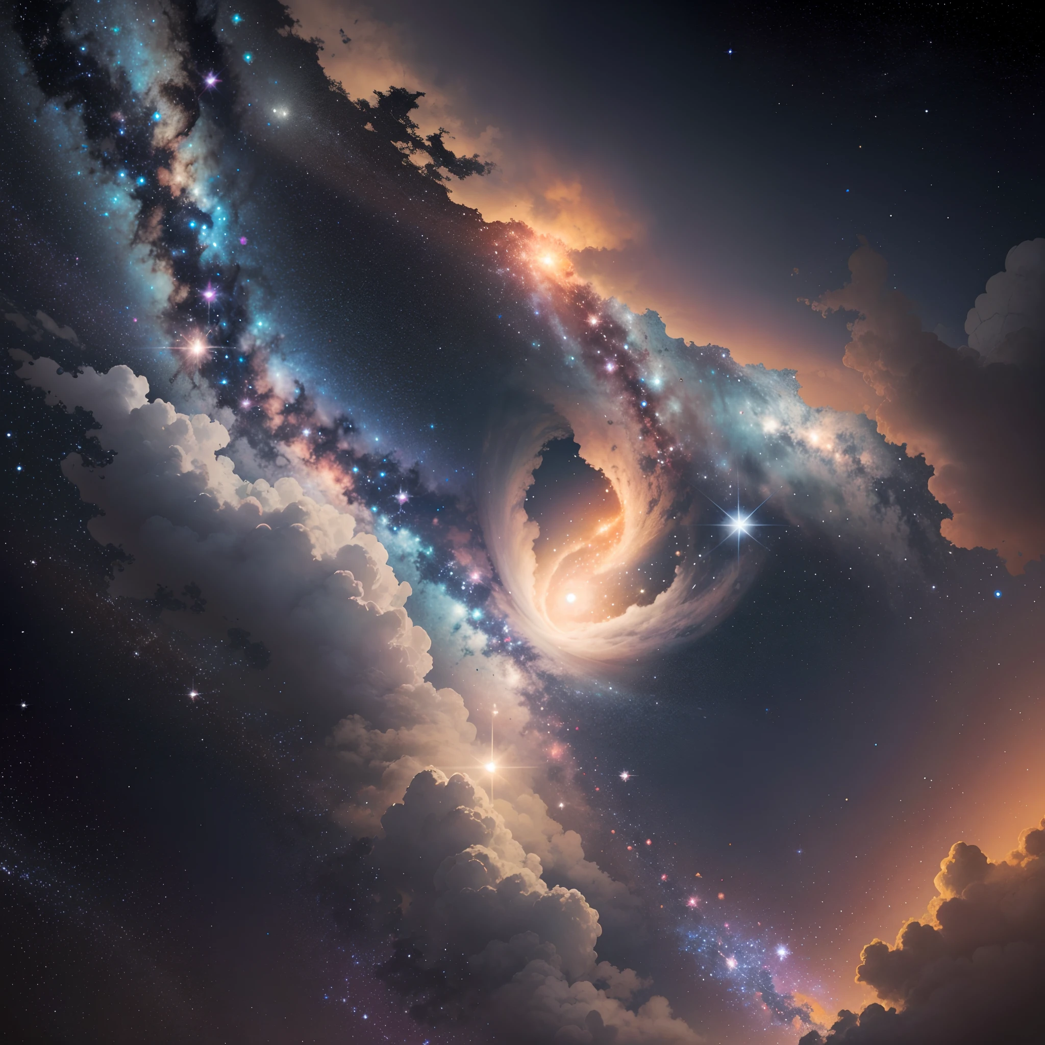 A rose garden floating through space with galaxies in the distance