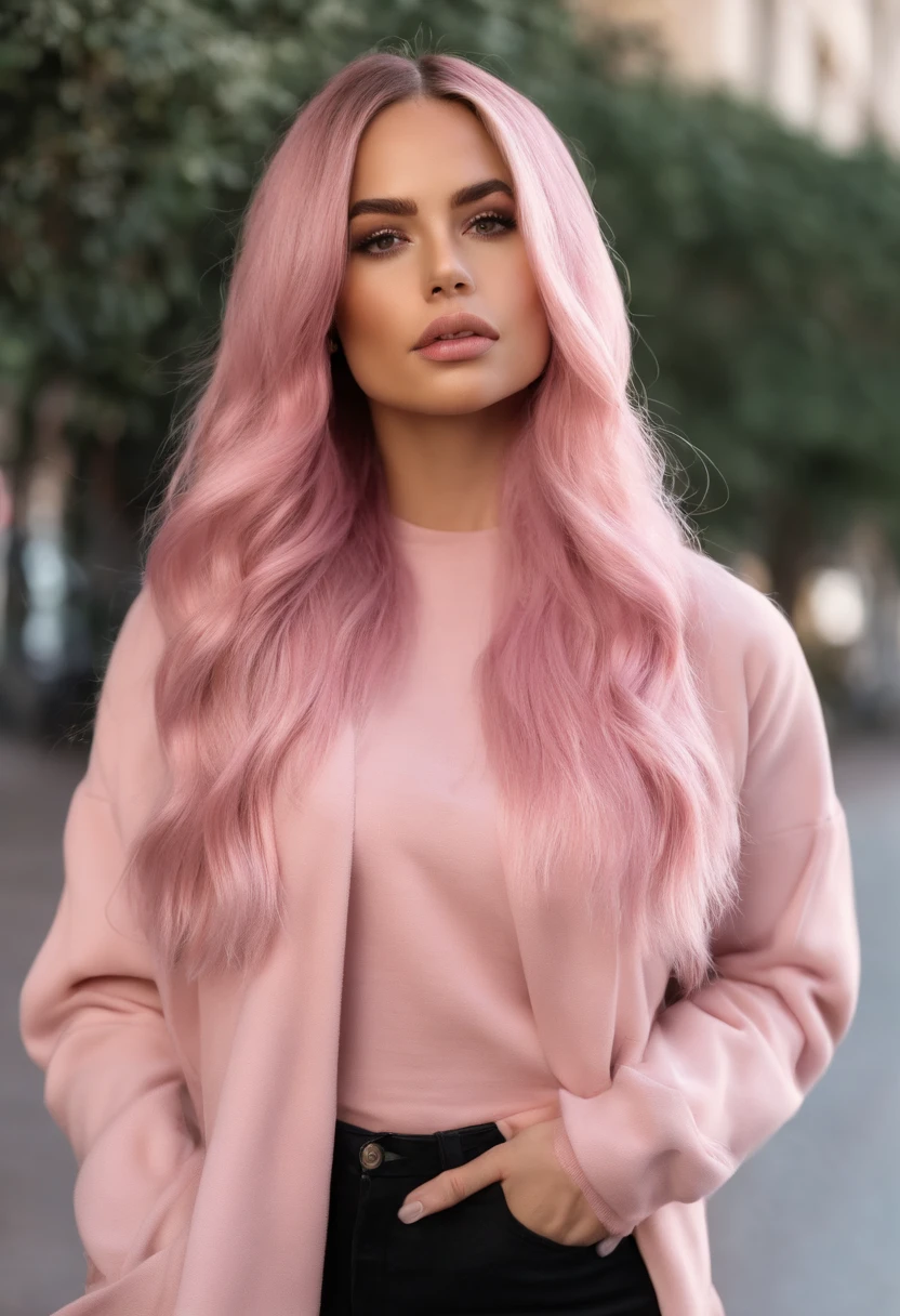 Mujer arafed con cabello rosa y un top negro posando para una foto, cabello rosado, con cabello rosado, cabello rosa claro, Chica rosa, Ava Max, cuerpo rosado, Cabello chicle, Cabello largo y rosado, Cabello rosa claro con llamas rosadas, Cabello rosa tenue, colores brillantes, Pelo largo chicle, Cara rosada brillante, rosa descolorido, Cabello rosa largo y suelto