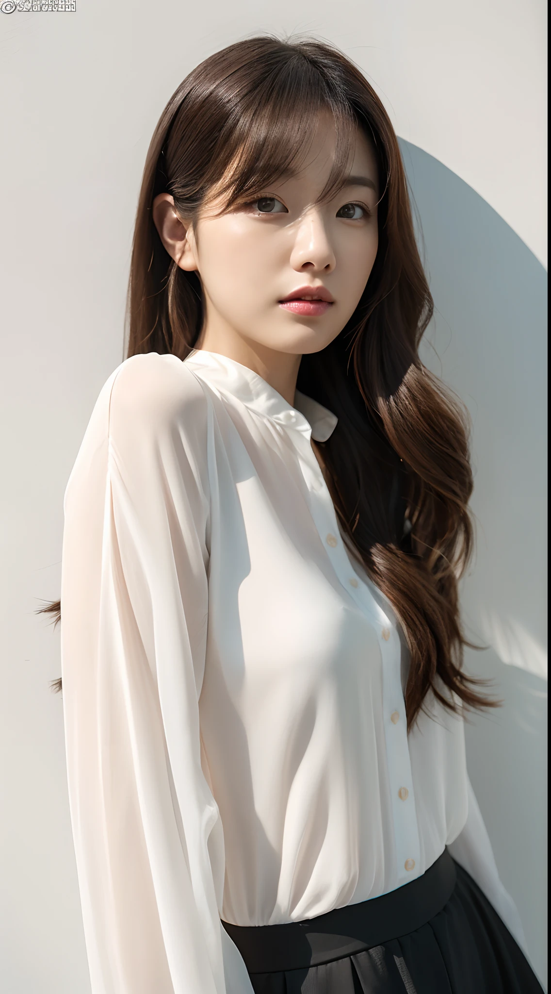 ((top-quality、8K、masterpiece:1.3))、sharp:1.2、fish-eye lens、photoRealstic:1.30、lensflare、Perfect Body Beauty:1.4、((Layered Hair Style、breastsout:1.2))、(Wet White Button Long Shirt:1.1)、Beautiful woman facing the front and closing her eyes、the wind、Hair fluttering in the wind、(Sateen、a street:1.2)、wetty:1.8、Highly detailed facial and skin texture、finely eye、二重まぶた